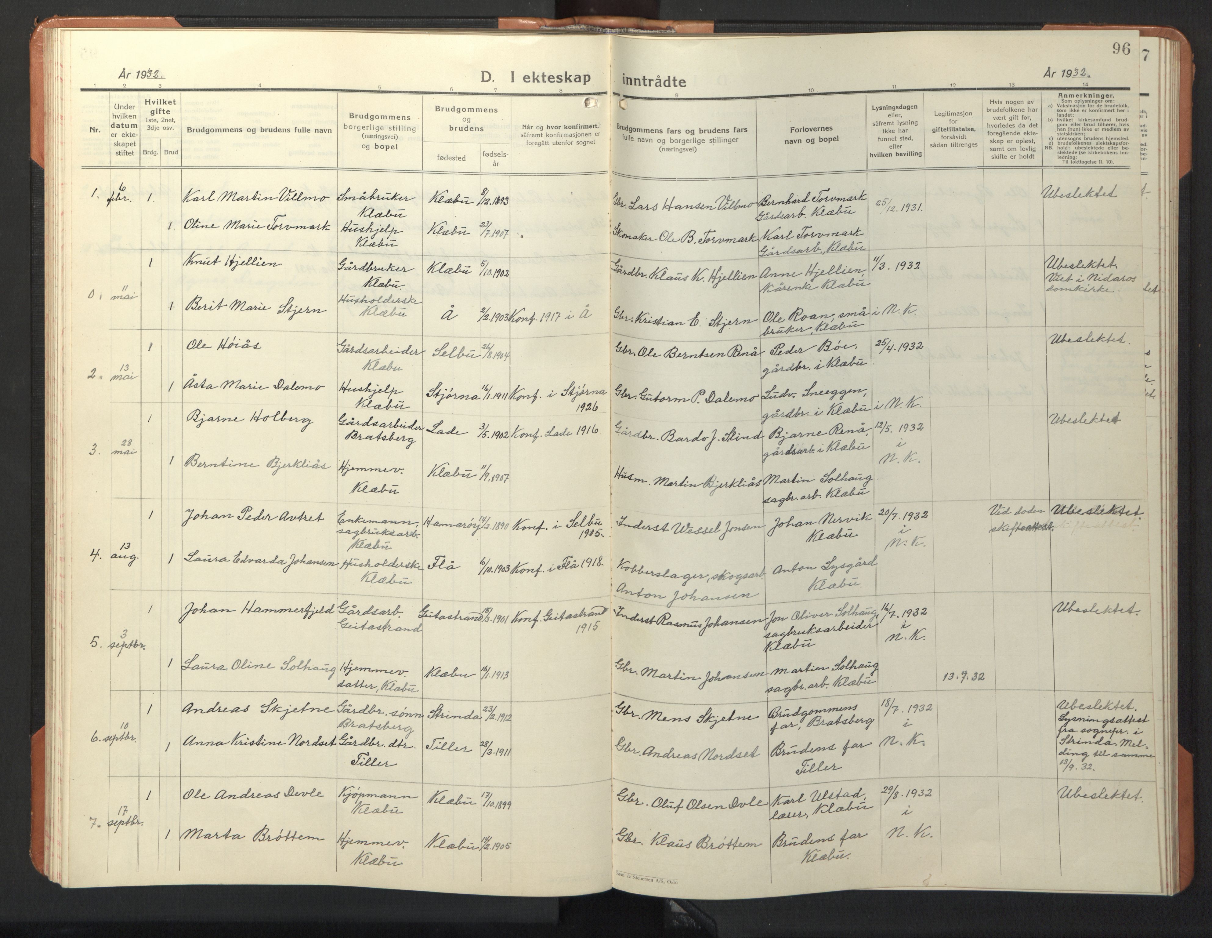Ministerialprotokoller, klokkerbøker og fødselsregistre - Sør-Trøndelag, SAT/A-1456/618/L0454: Parish register (copy) no. 618C05, 1926-1946, p. 96