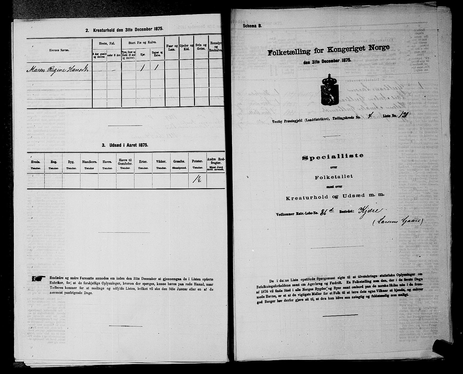 RA, 1875 census for 0211L Vestby/Vestby, Garder og Såner, 1875, p. 444