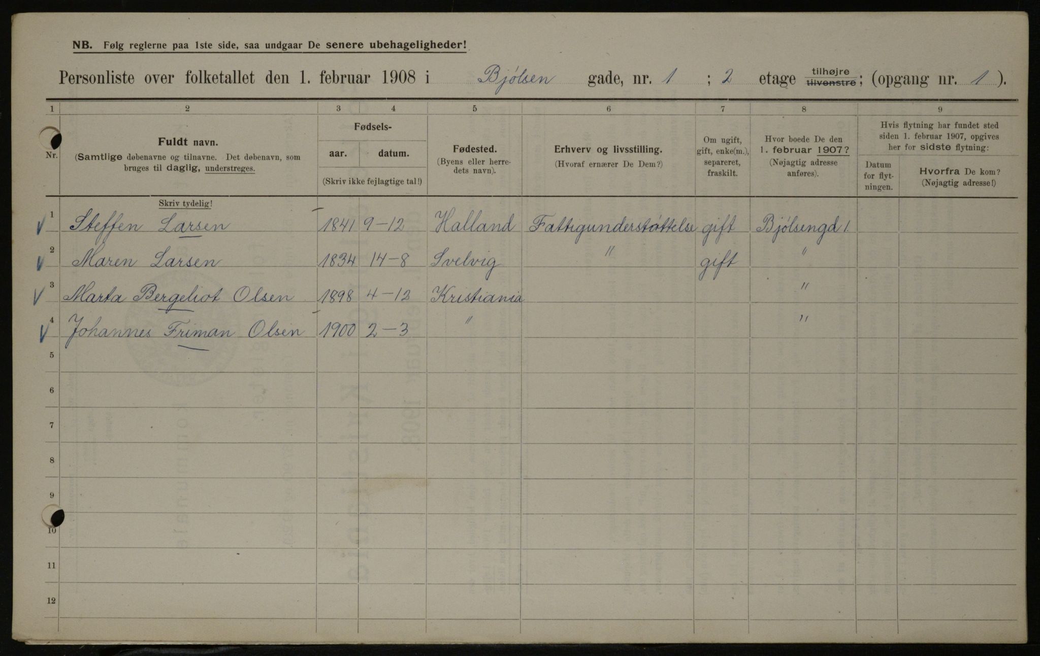 OBA, Municipal Census 1908 for Kristiania, 1908, p. 6301