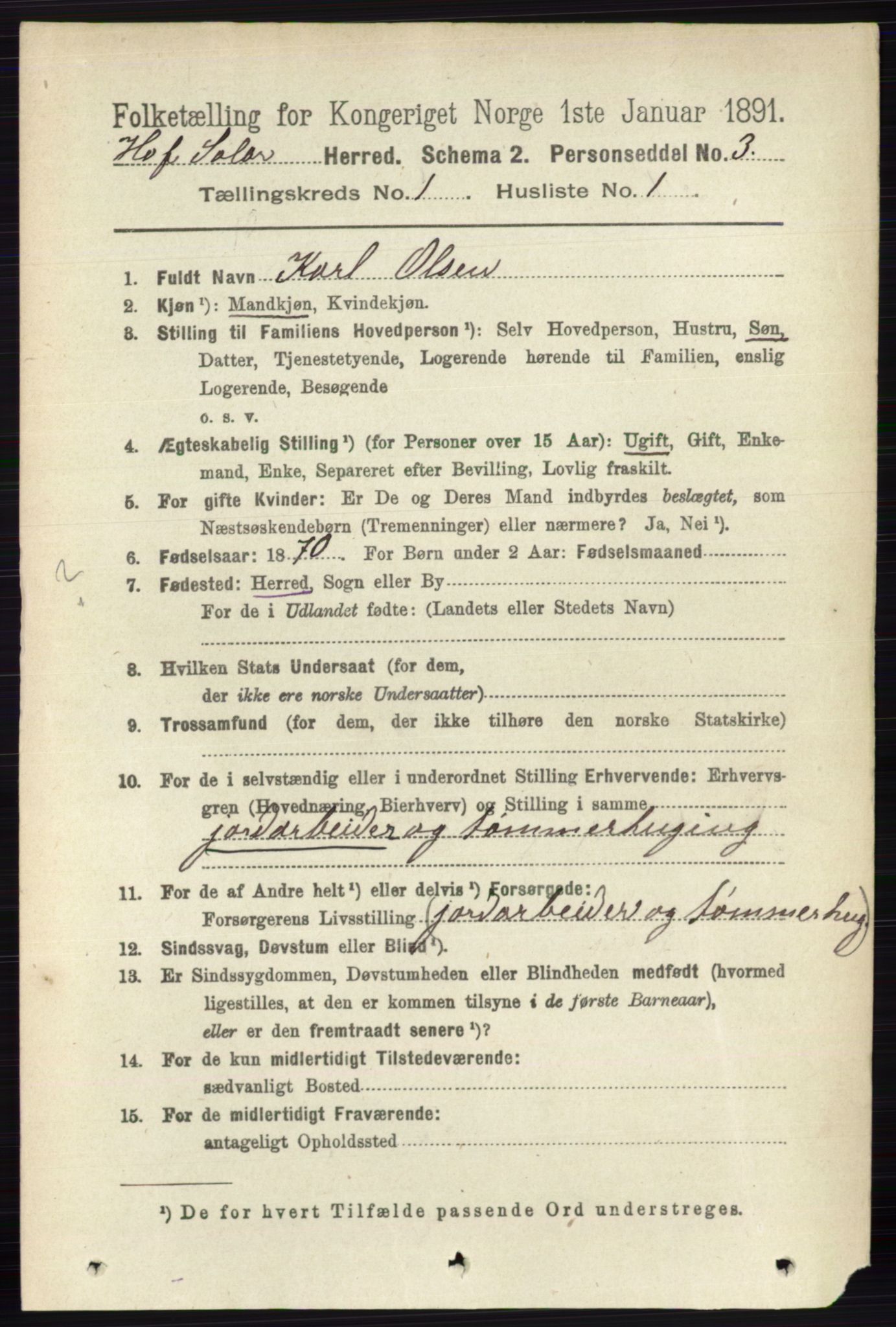 RA, 1891 census for 0424 Hof, 1891, p. 88