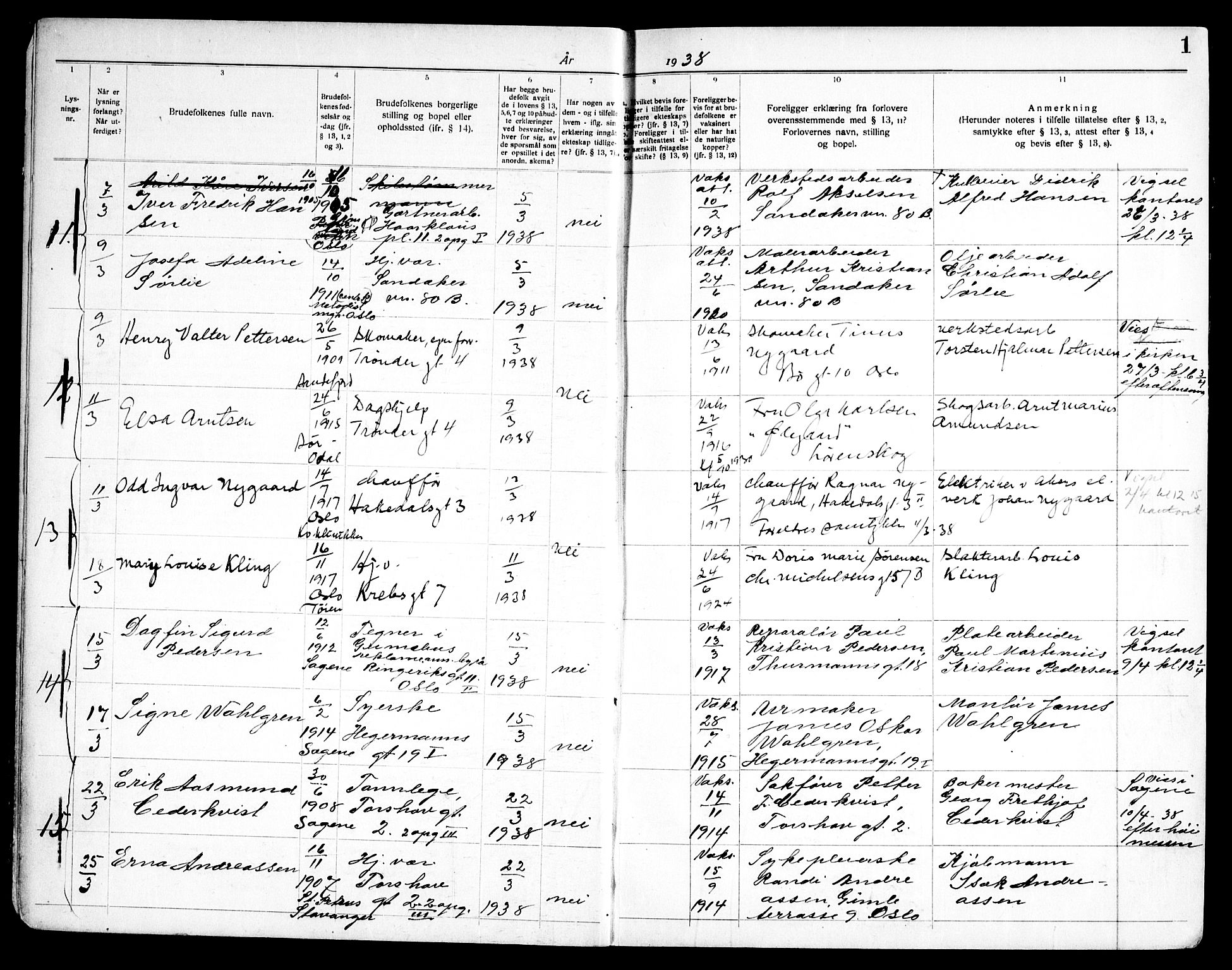 Torshov prestekontor Kirkebøker, SAO/A-10238a/H/Ha/L0002: Banns register no. 2, 1938-1945, p. 1