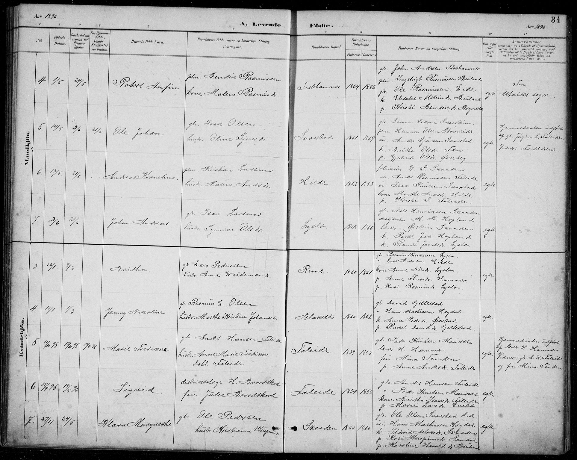 Innvik sokneprestembete, SAB/A-80501: Parish register (copy) no. A 3, 1886-1912, p. 34