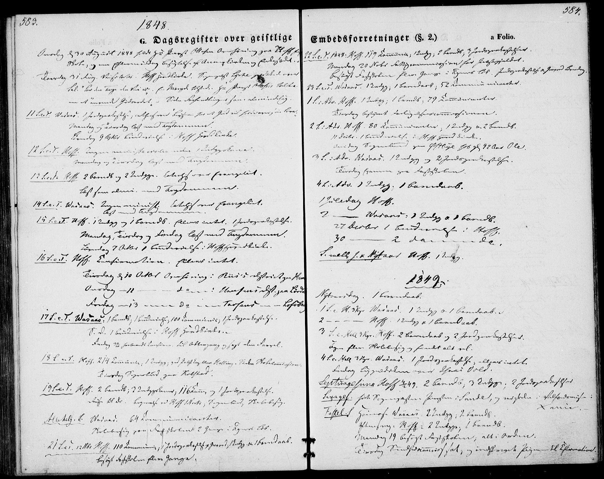 Hof kirkebøker, AV/SAKO-A-64/F/Fa/L0005: Parish register (official) no. I 5, 1844-1851, p. 583-584
