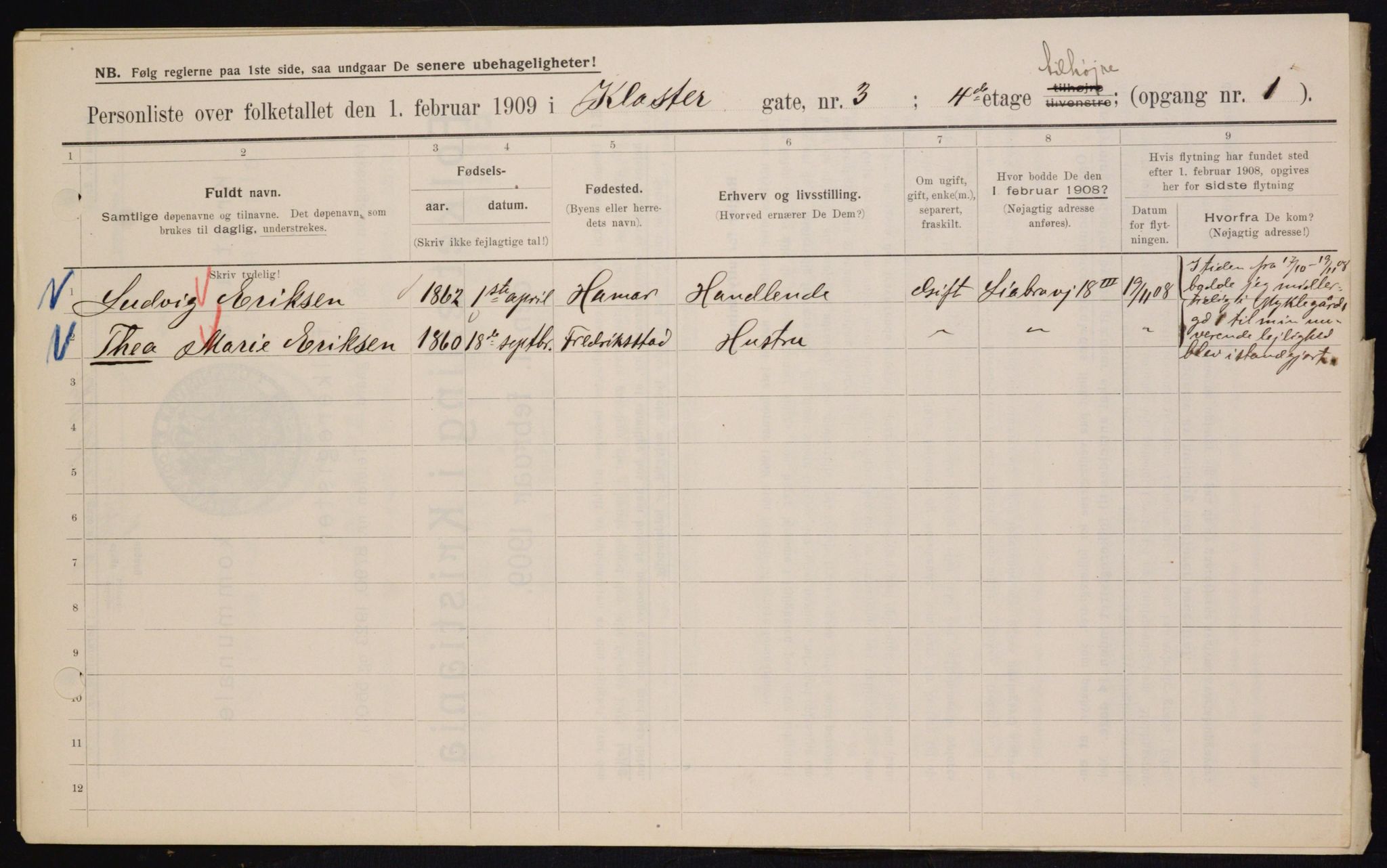 OBA, Municipal Census 1909 for Kristiania, 1909, p. 47767