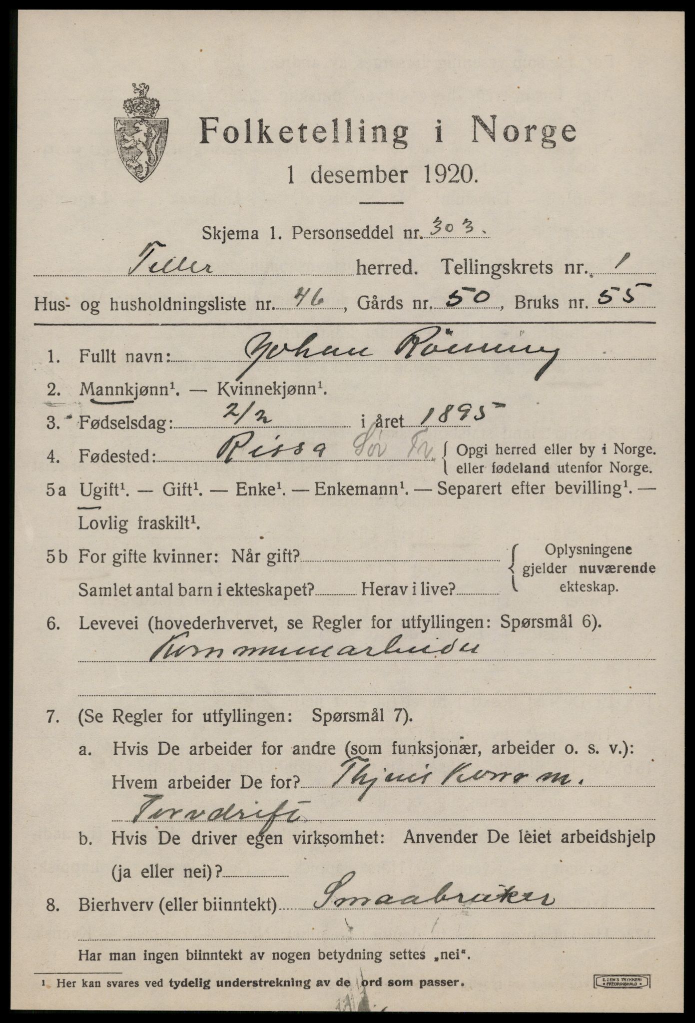 SAT, 1920 census for Tiller, 1920, p. 973