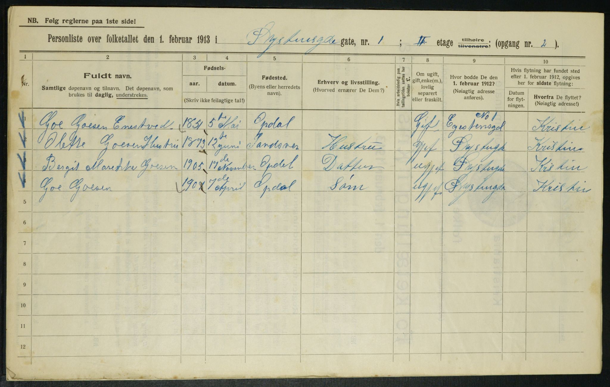 OBA, Municipal Census 1913 for Kristiania, 1913, p. 130182