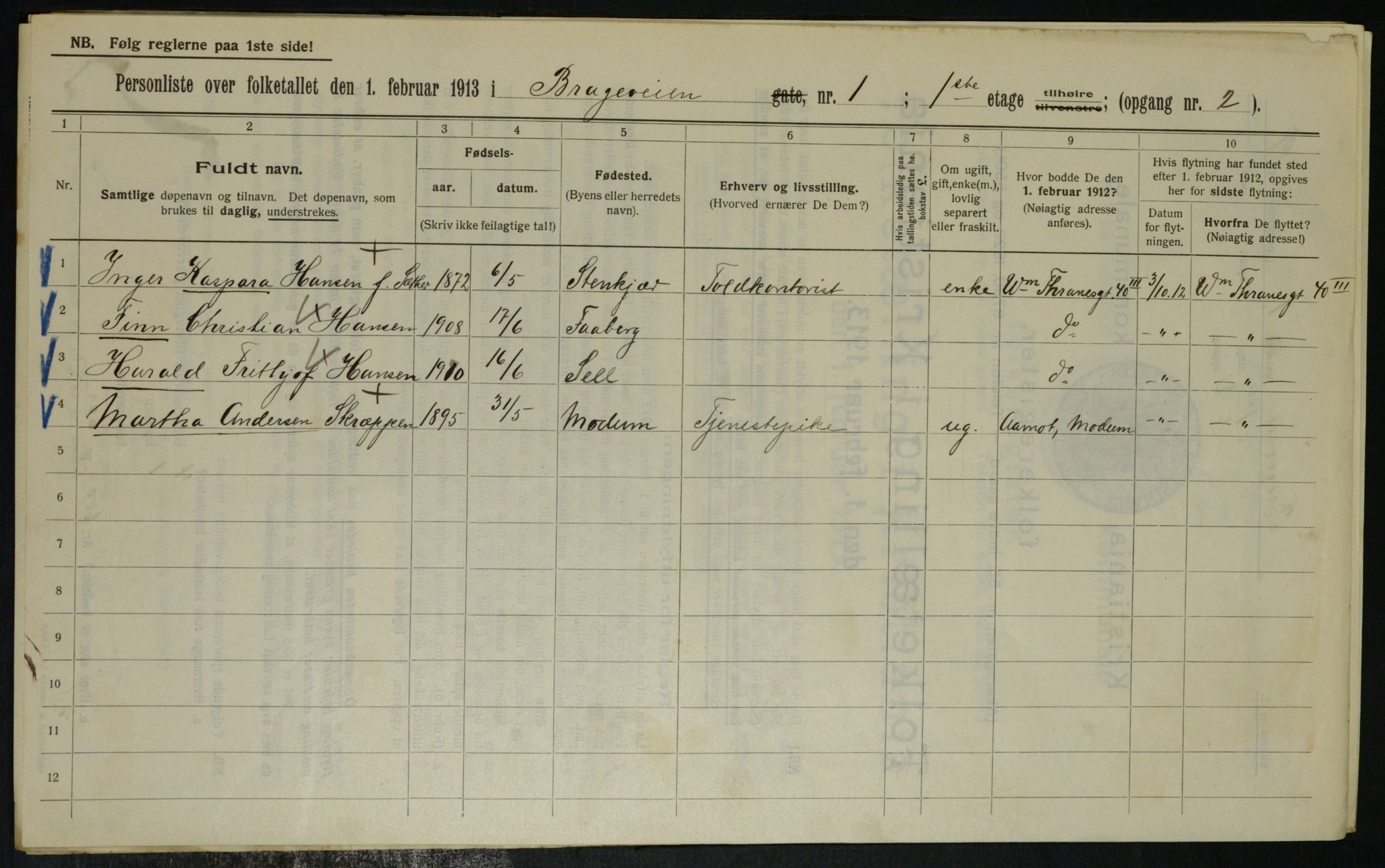 OBA, Municipal Census 1913 for Kristiania, 1913, p. 7947