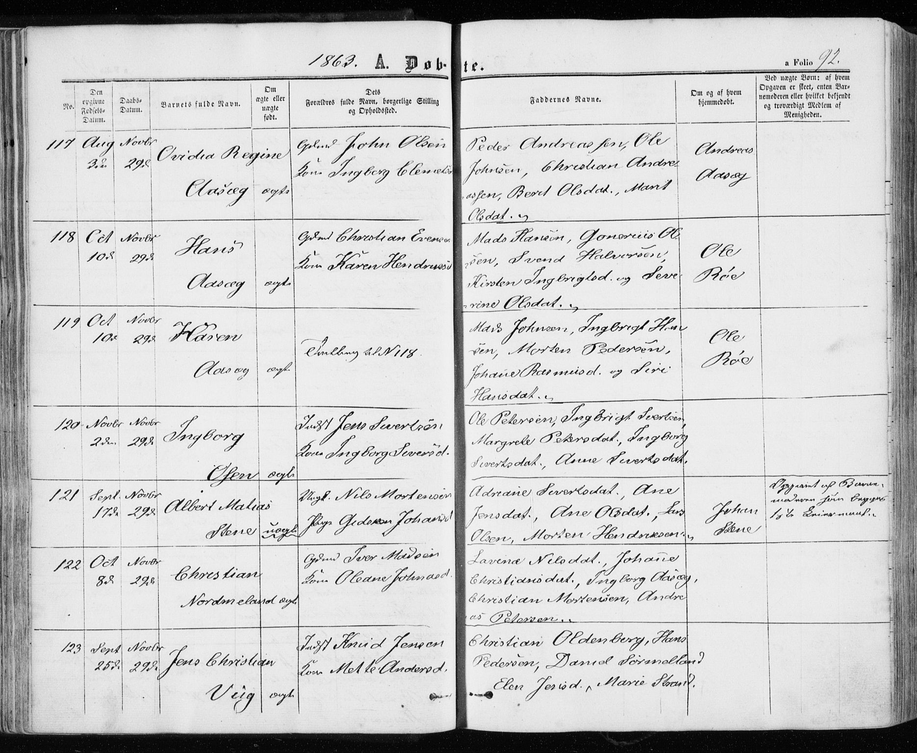 Ministerialprotokoller, klokkerbøker og fødselsregistre - Sør-Trøndelag, SAT/A-1456/657/L0705: Parish register (official) no. 657A06, 1858-1867, p. 92