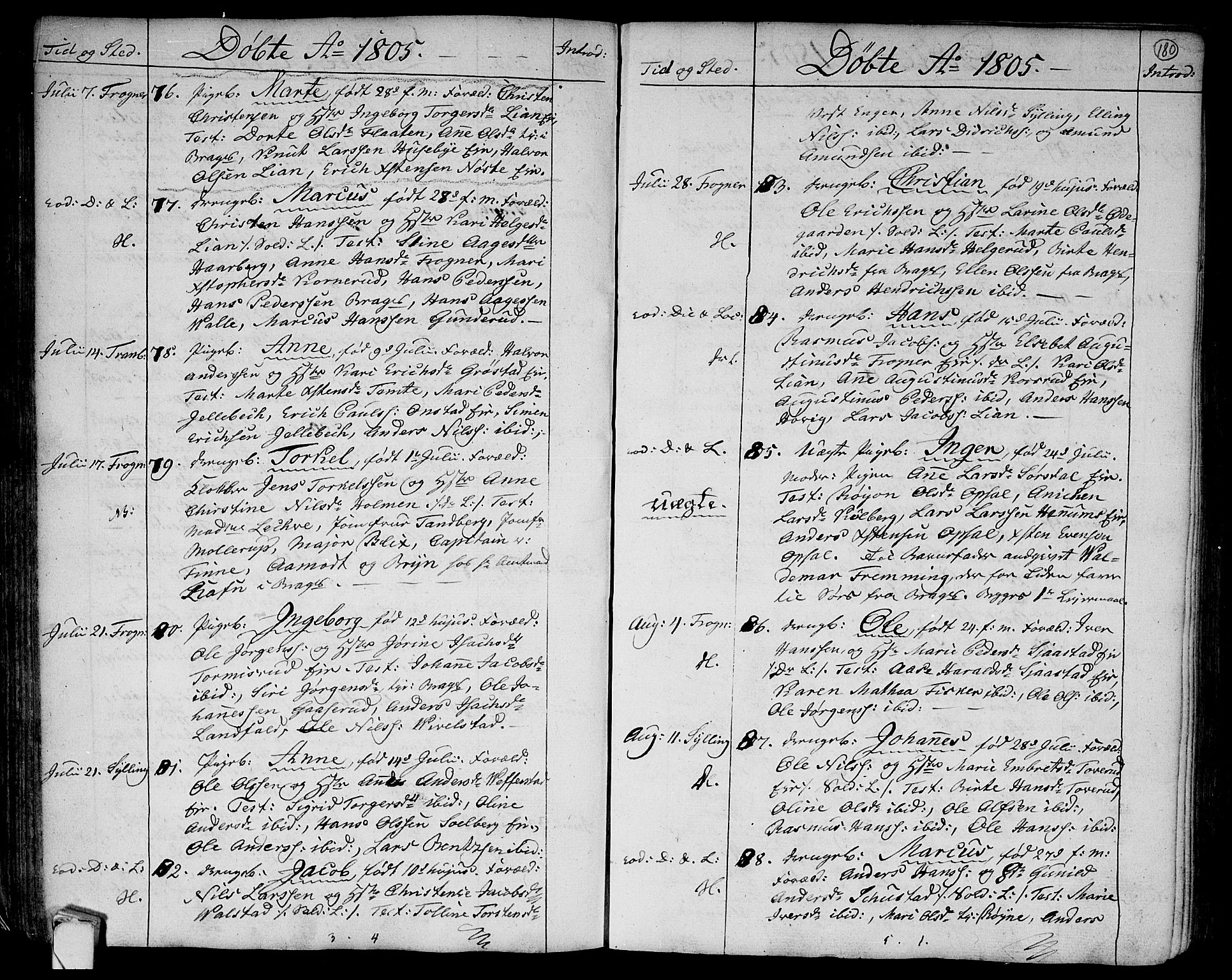Lier kirkebøker, SAKO/A-230/F/Fa/L0007: Parish register (official) no. I 7, 1794-1813, p. 180