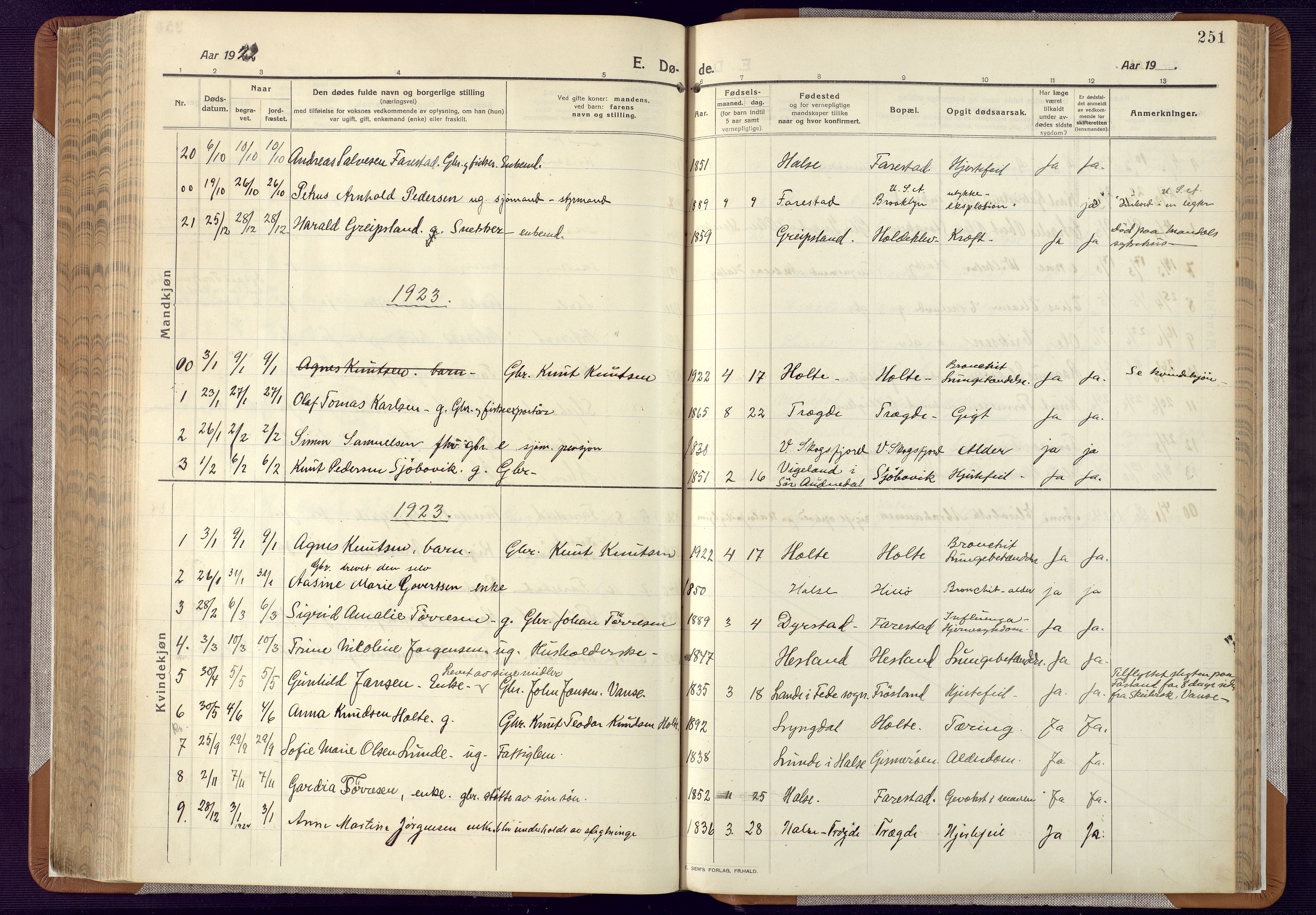 Mandal sokneprestkontor, SAK/1111-0030/F/Fa/Faa/L0022: Parish register (official) no. A 22, 1913-1925, p. 251