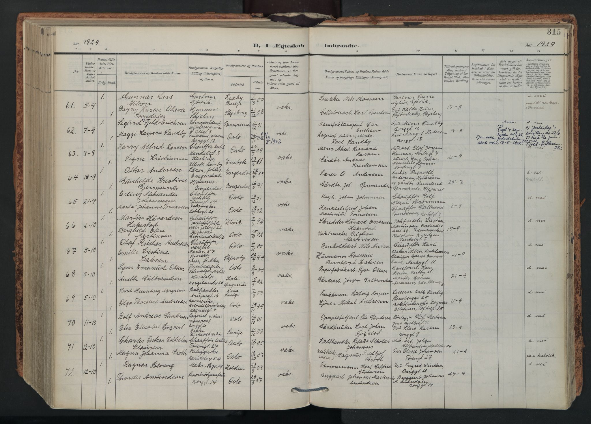 Grønland prestekontor Kirkebøker, AV/SAO-A-10848/F/Fa/L0017: Parish register (official) no. 17, 1906-1934, p. 315