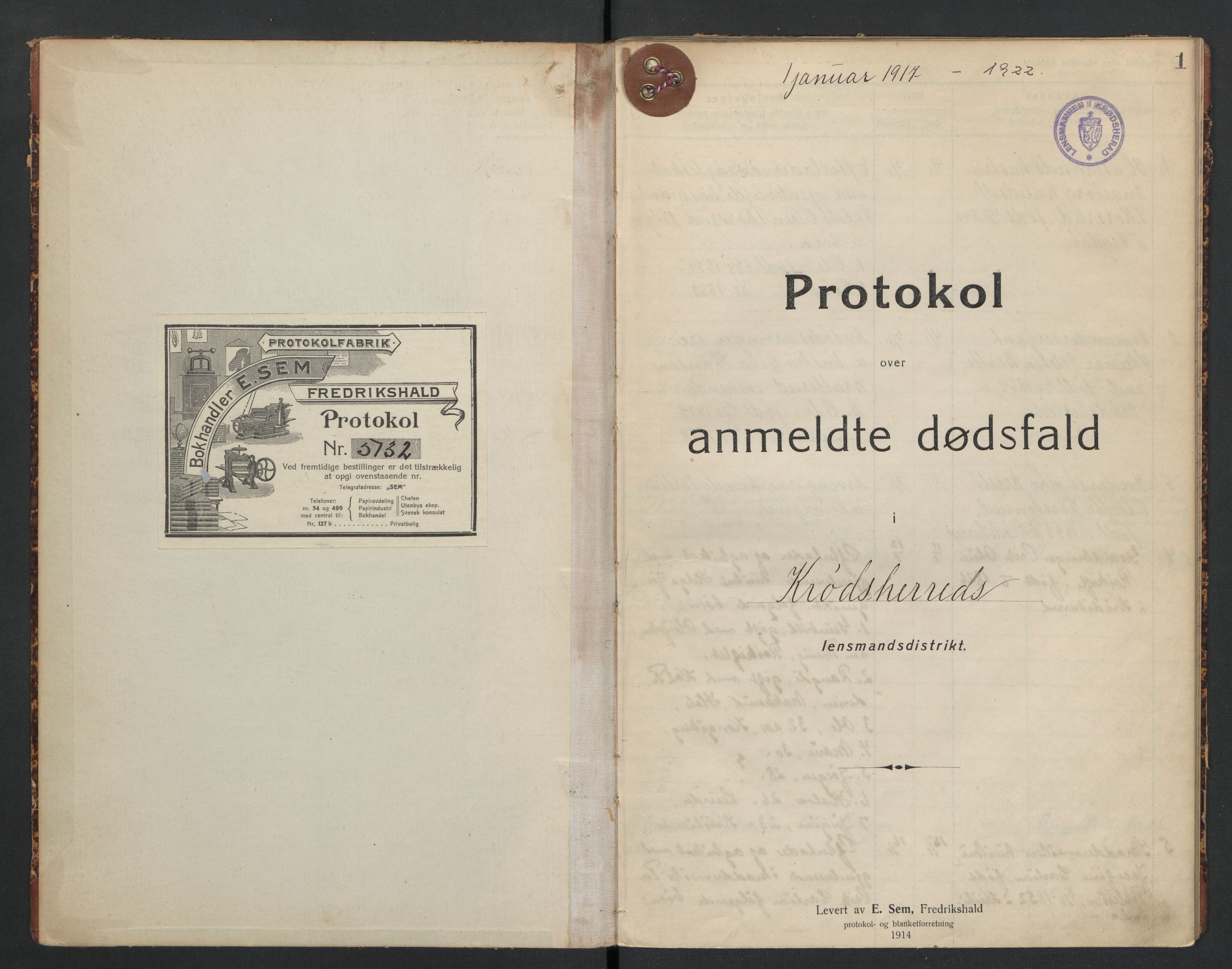 Krødsherad lensmannskontor, SAKO/A-506/H/Ha/L0002: Dødsfallsprotokoll, 1917-1922, p. 1