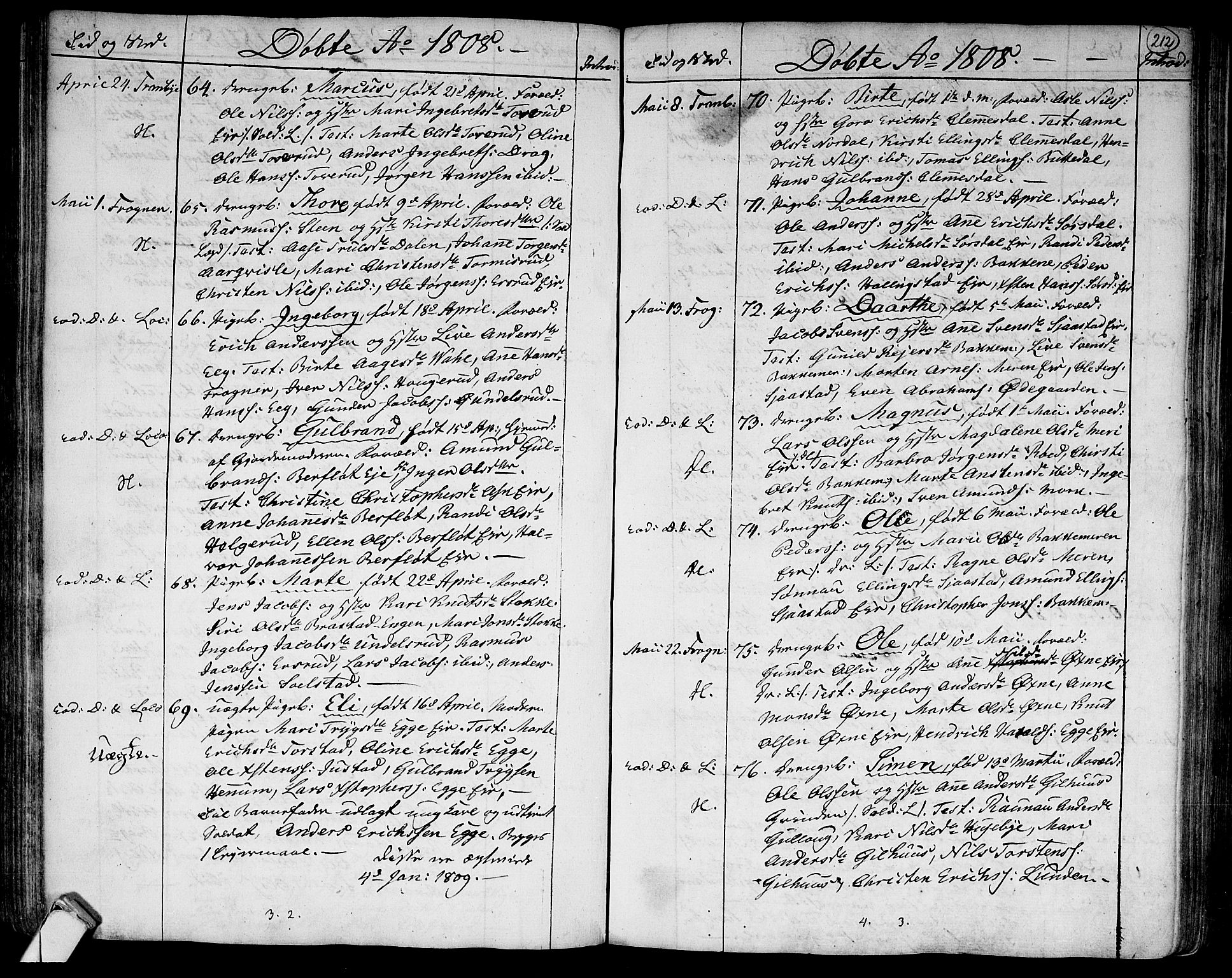 Lier kirkebøker, AV/SAKO-A-230/F/Fa/L0007: Parish register (official) no. I 7, 1794-1813, p. 212