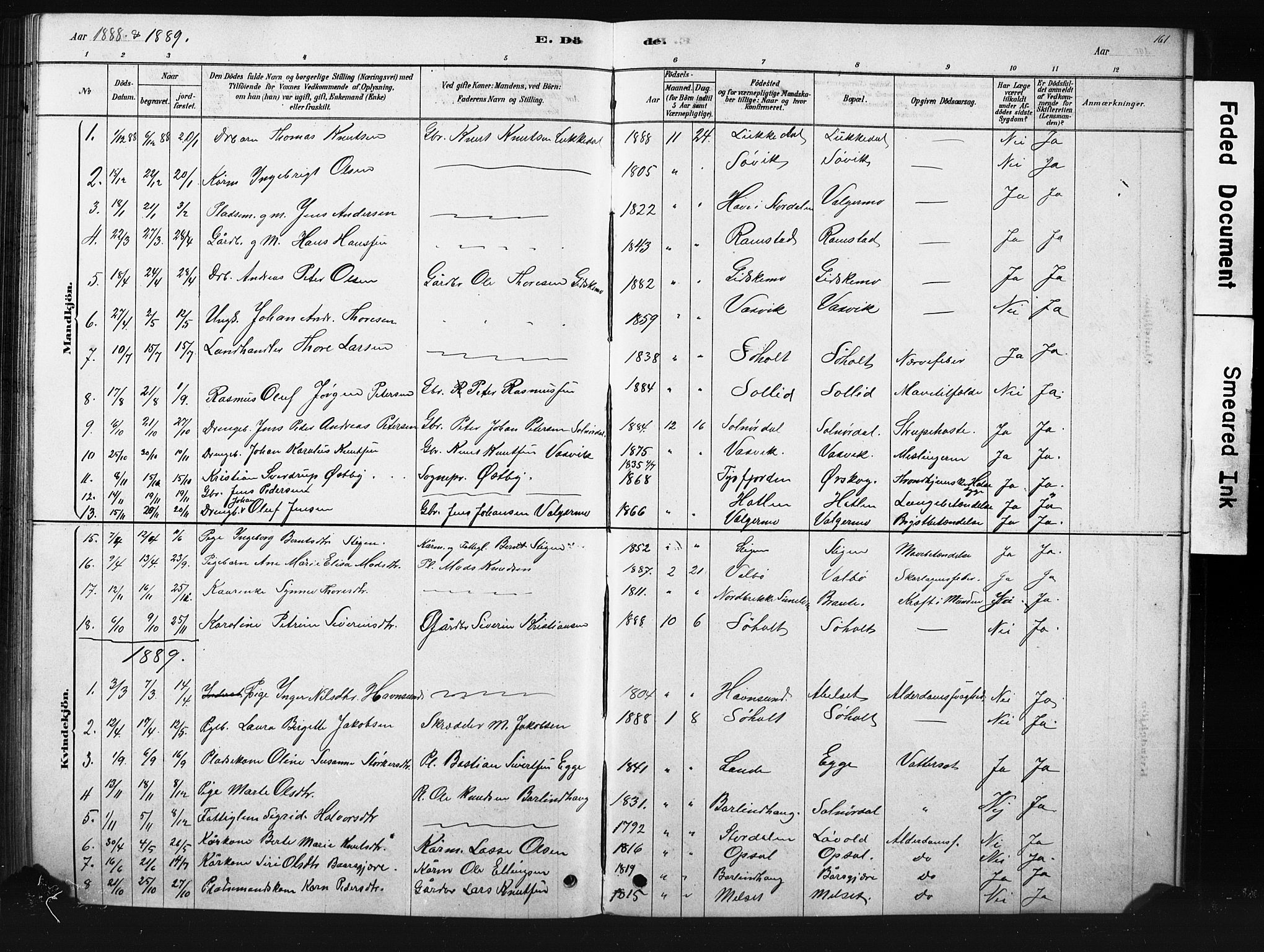 Ministerialprotokoller, klokkerbøker og fødselsregistre - Møre og Romsdal, SAT/A-1454/522/L0326: Parish register (copy) no. 522C05, 1878-1890, p. 161