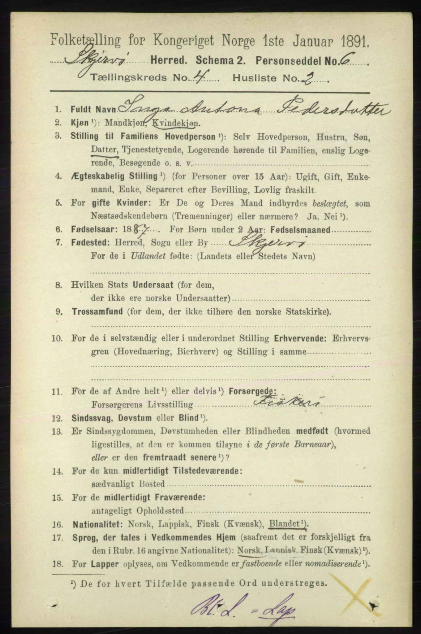 RA, 1891 census for 1941 Skjervøy, 1891, p. 2314