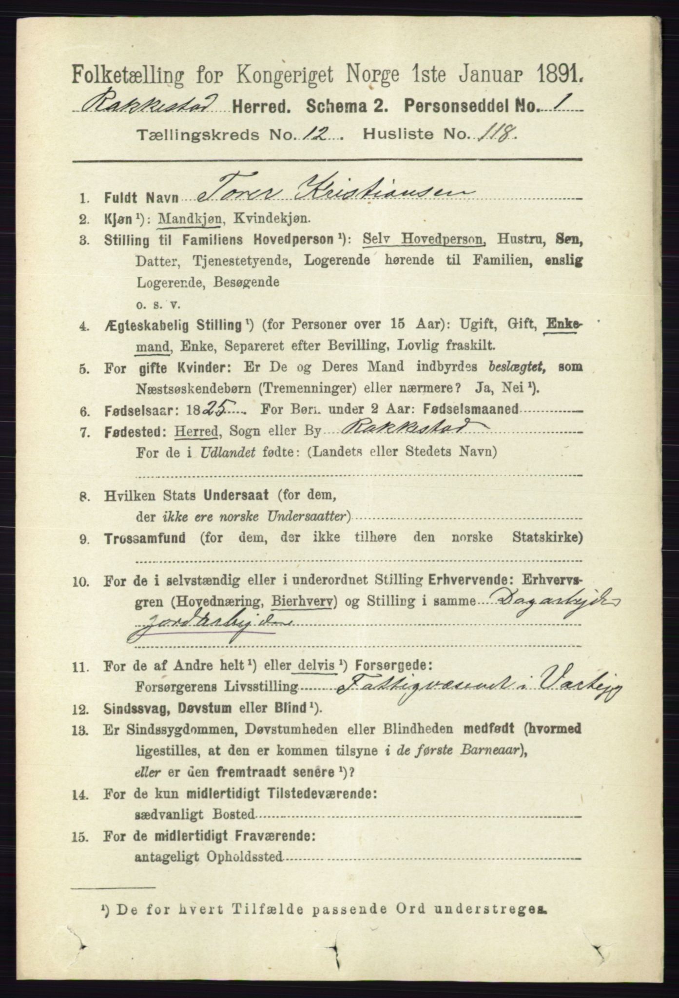 RA, 1891 census for 0128 Rakkestad, 1891, p. 6313