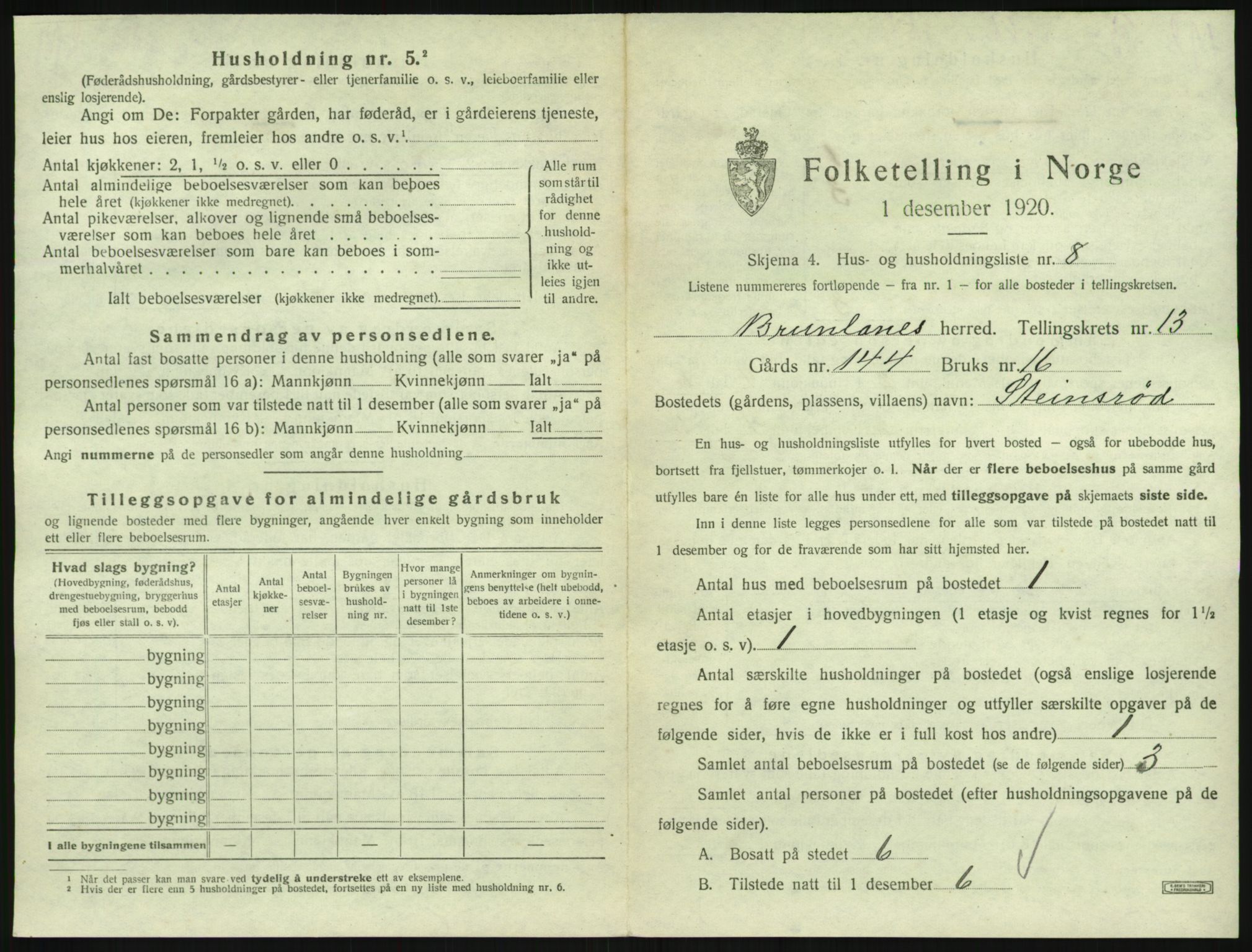 SAKO, 1920 census for Brunlanes, 1920, p. 1763