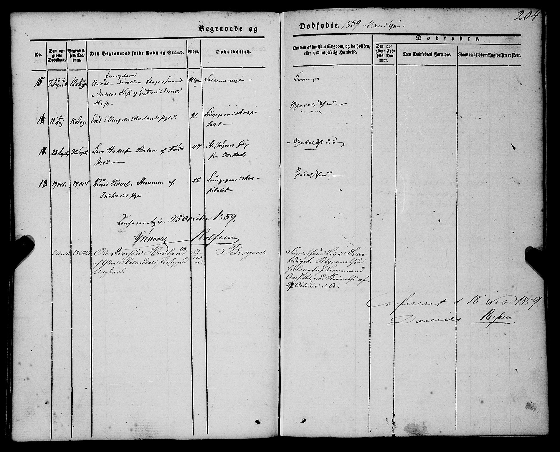 St. Jørgens hospital og Årstad sokneprestembete, AV/SAB-A-99934: Parish register (official) no. A 4, 1844-1863, p. 204