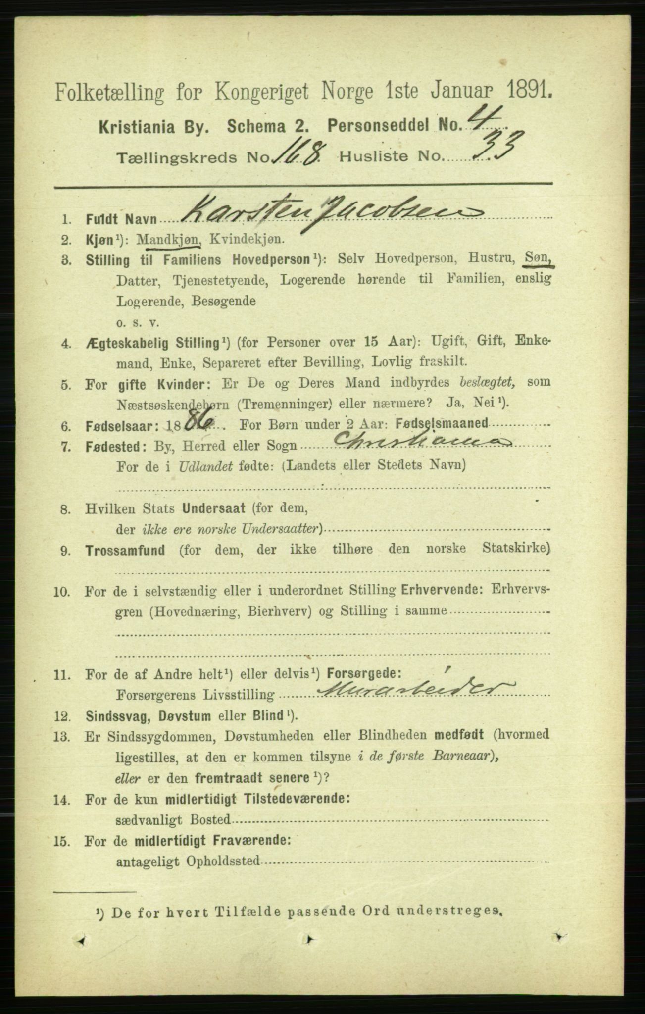 RA, 1891 census for 0301 Kristiania, 1891, p. 98551