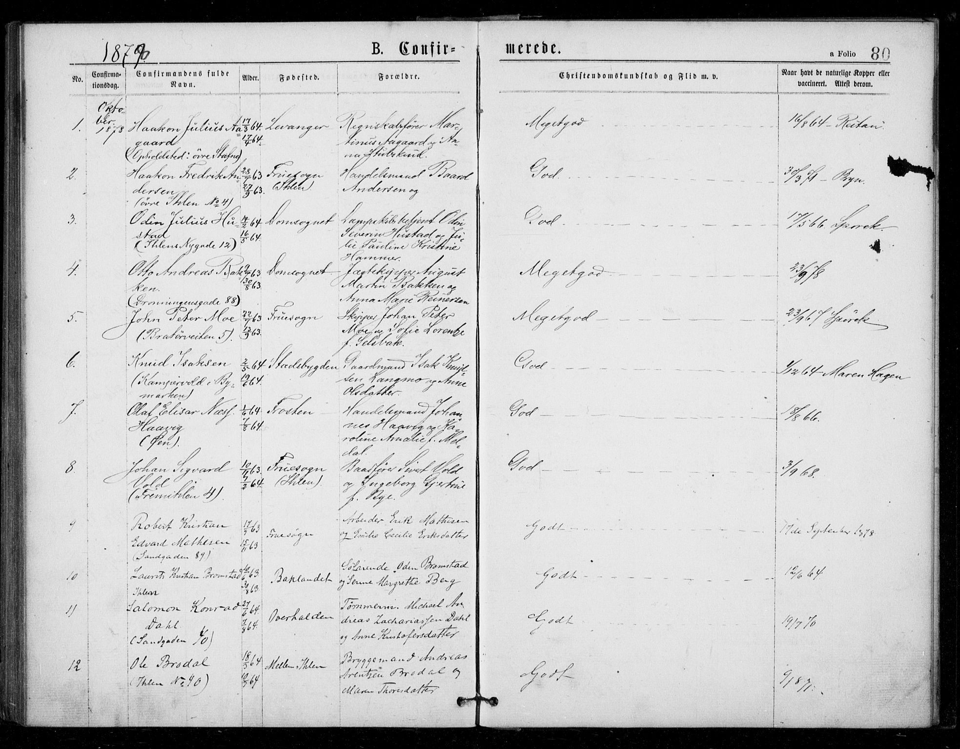 Ministerialprotokoller, klokkerbøker og fødselsregistre - Sør-Trøndelag, AV/SAT-A-1456/602/L0121: Parish register (official) no. 602A19, 1872-1879, p. 80