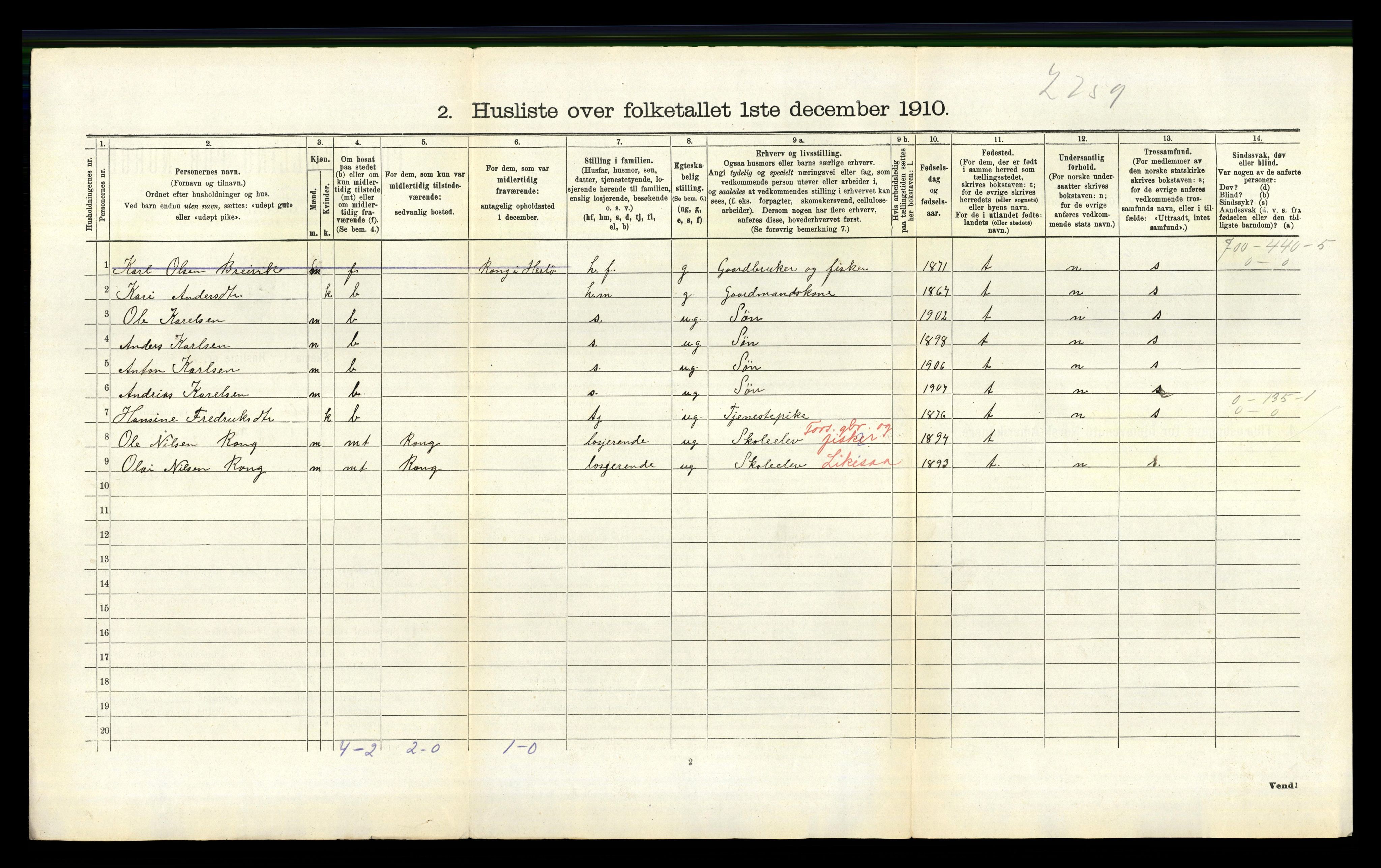 RA, 1910 census for Herdla, 1910, p. 999