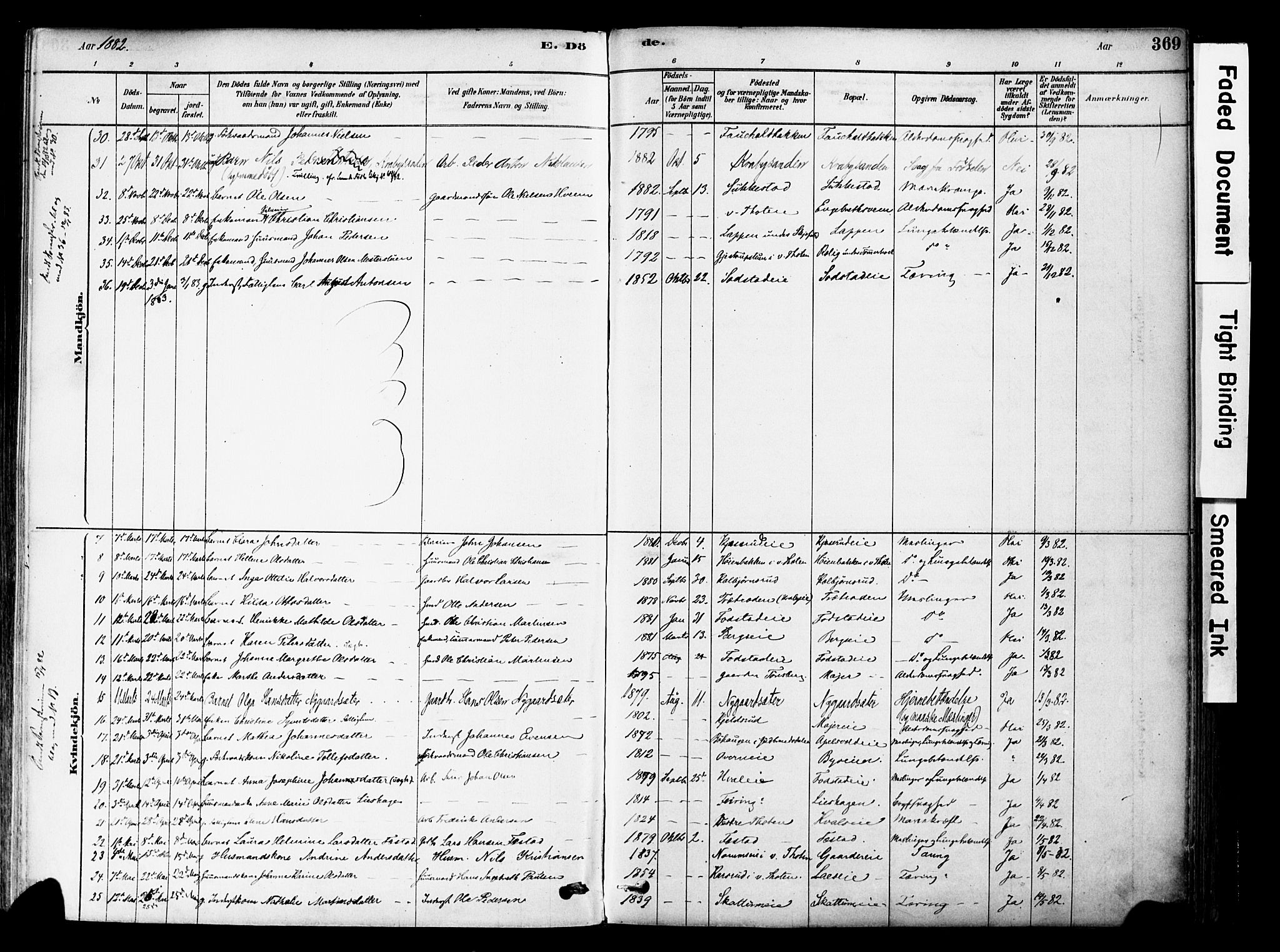 Østre Toten prestekontor, SAH/PREST-104/H/Ha/Haa/L0006: Parish register (official) no. 6 /1, 1878-1896, p. 369