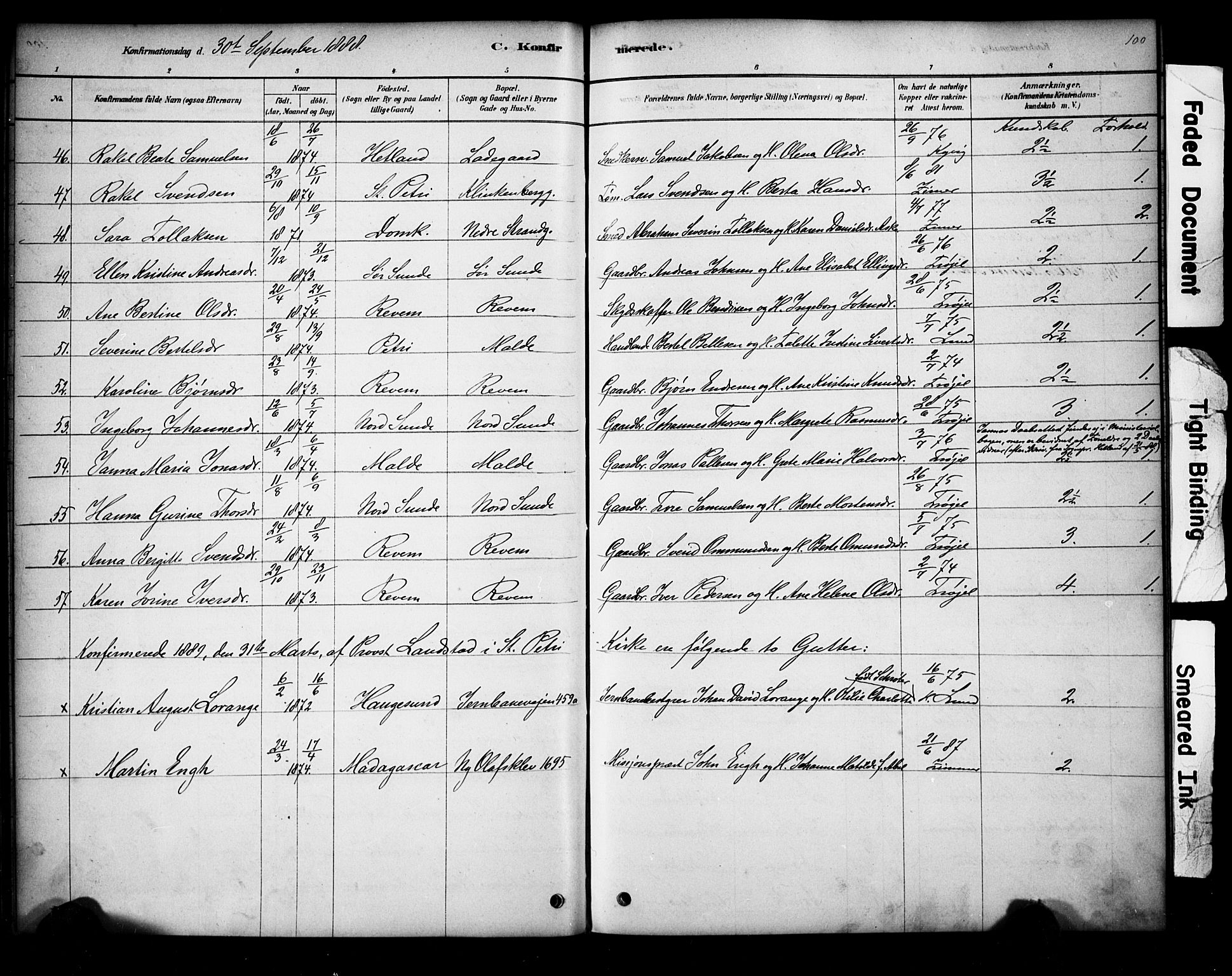 Domkirken sokneprestkontor, SAST/A-101812/001/30/30BA/L0028: Parish register (official) no. A 27, 1878-1896, p. 100