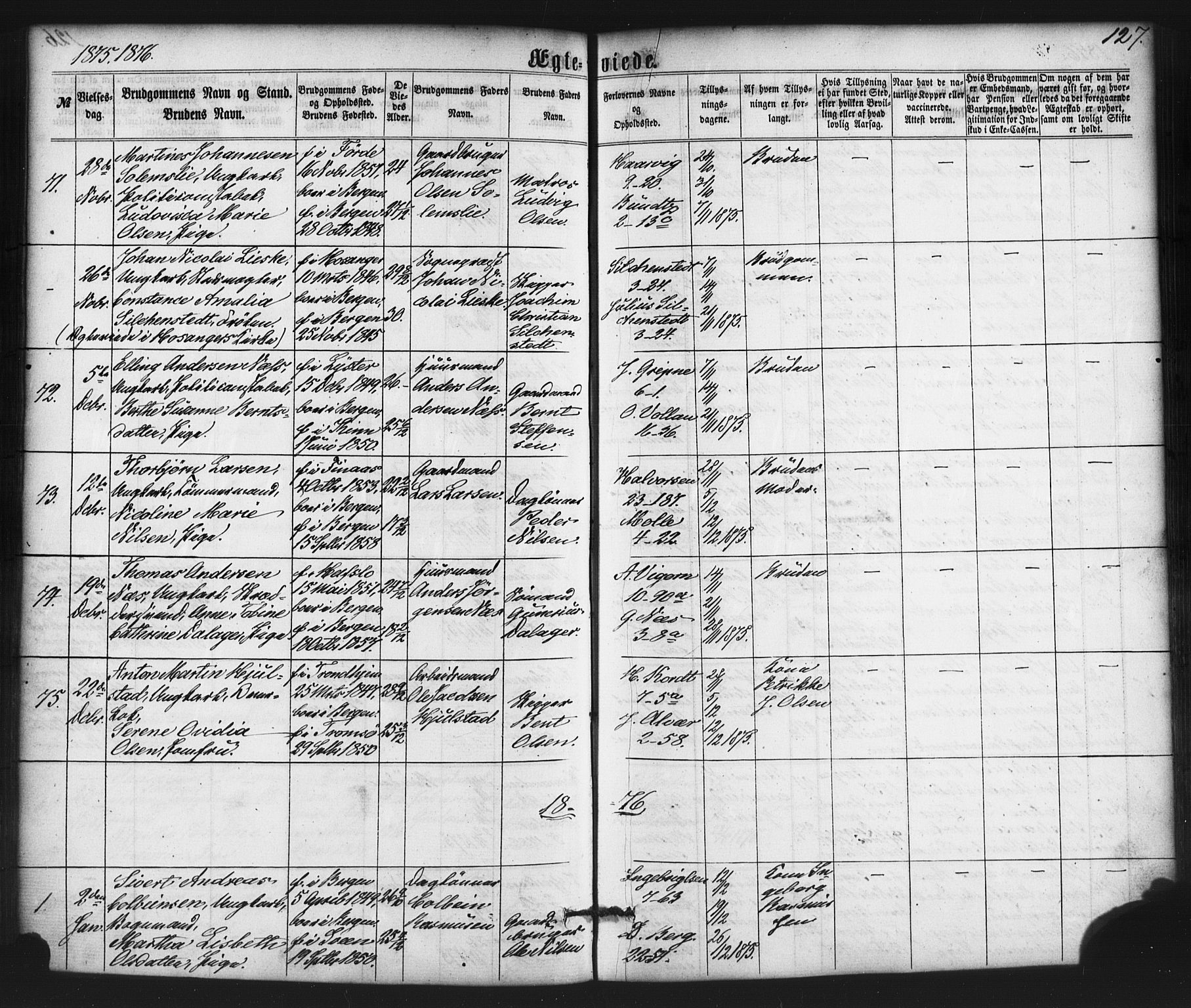 Nykirken Sokneprestembete, SAB/A-77101/H/Haa/L0032: Parish register (official) no. D 2, 1861-1883, p. 127
