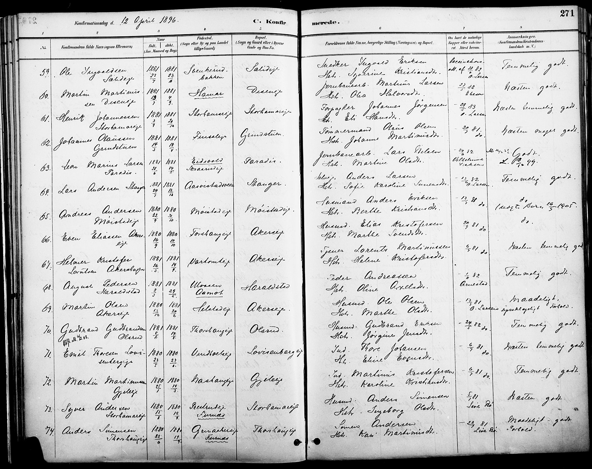 Vang prestekontor, Hedmark, AV/SAH-PREST-008/H/Ha/Haa/L0019A: Parish register (official) no. 19, 1886-1900, p. 271