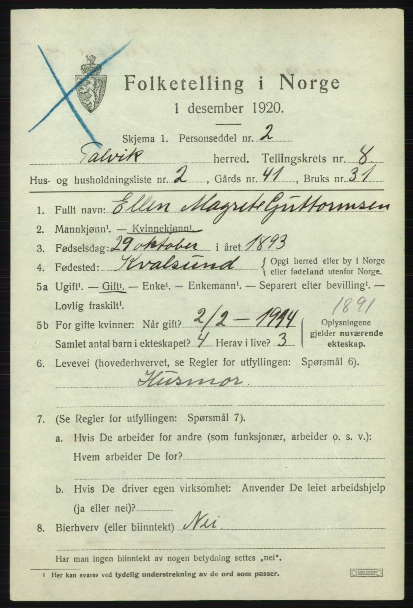 SATØ, 1920 census for Talvik, 1920, p. 4994