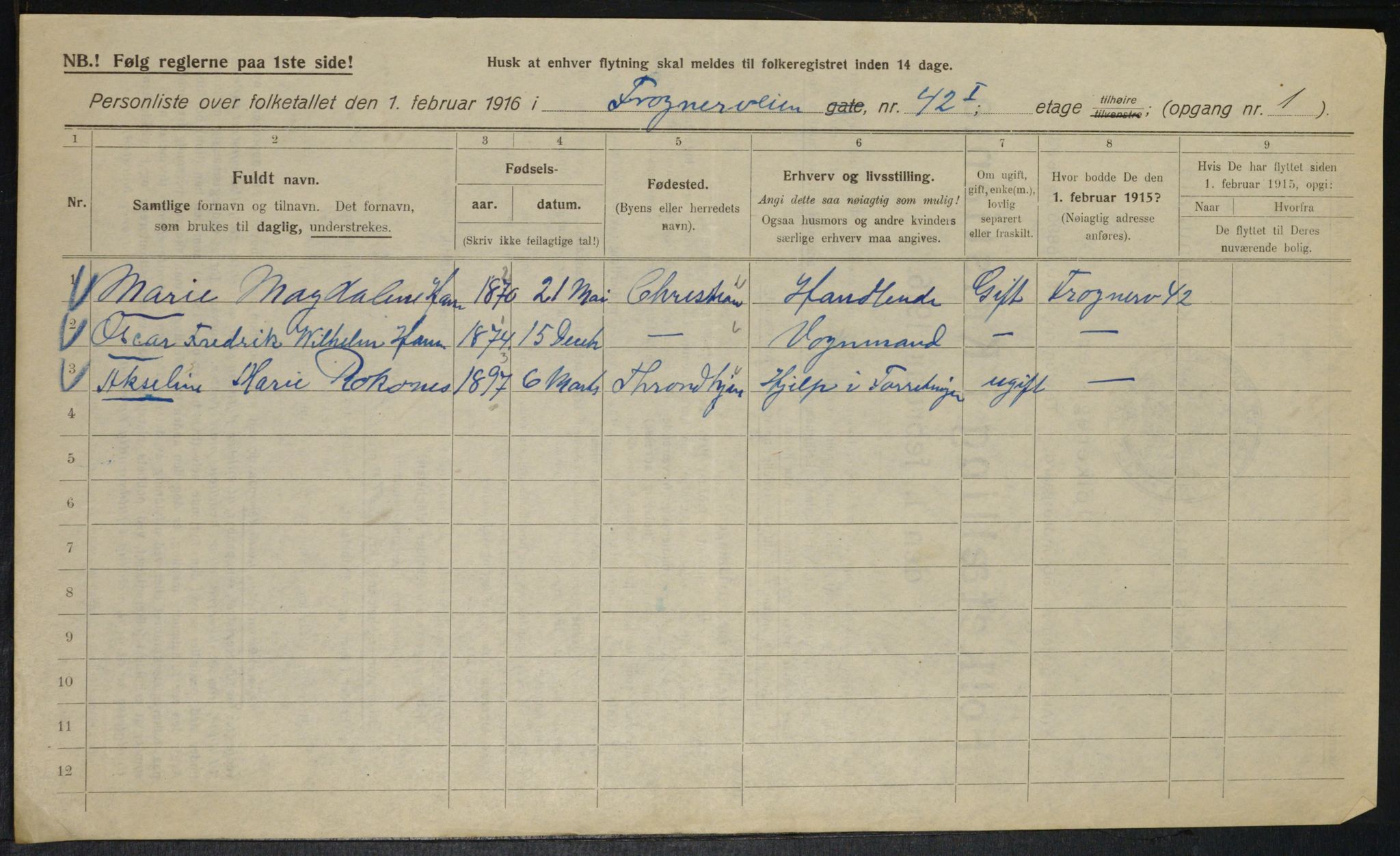 OBA, Municipal Census 1916 for Kristiania, 1916, p. 28240