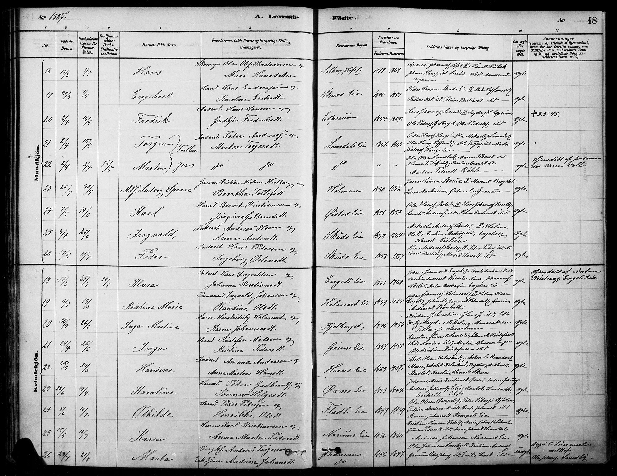 Søndre Land prestekontor, AV/SAH-PREST-122/K/L0003: Parish register (official) no. 3, 1878-1894, p. 48