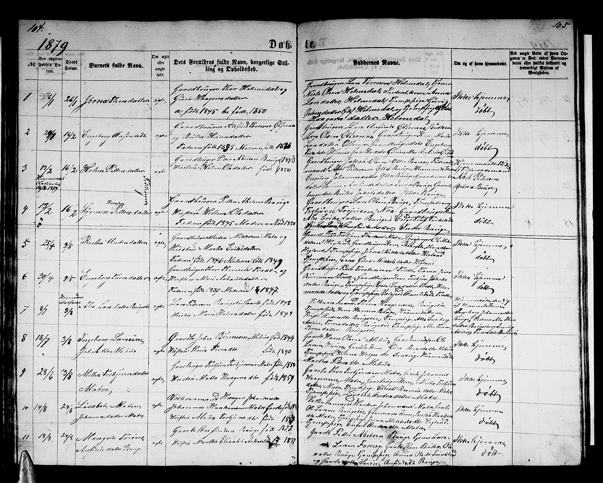 Husnes Sokneprestembete, SAB/A-75901/H/Hab: Parish register (copy) no. B 1, 1860-1883, p. 104-105