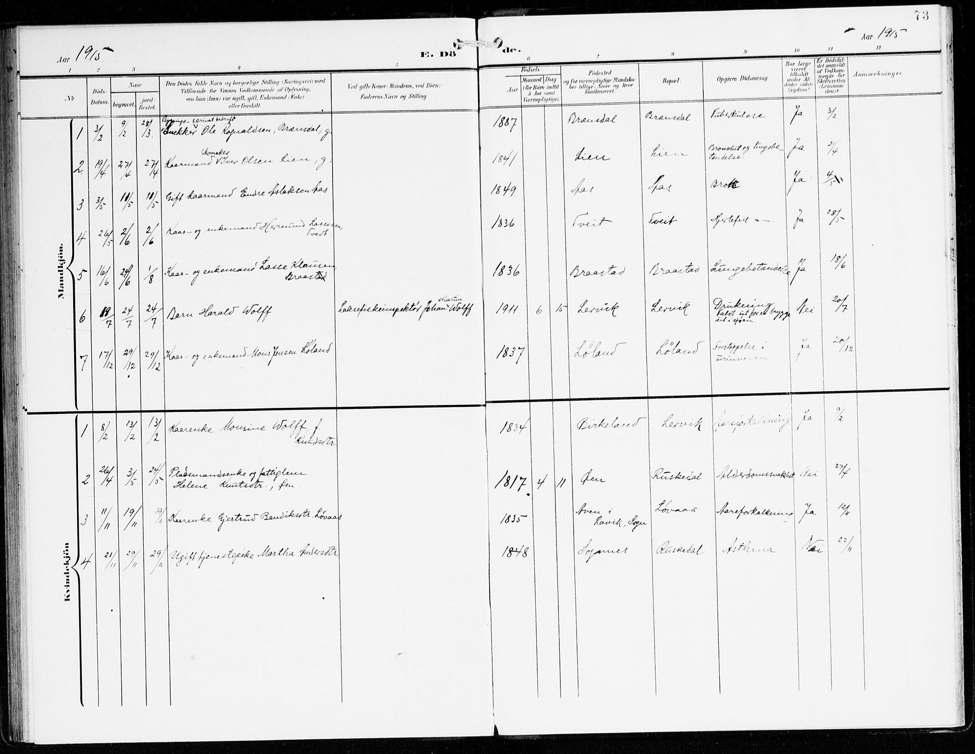 Hyllestad sokneprestembete, SAB/A-80401: Parish register (official) no. C 2, 1904-1917, p. 73