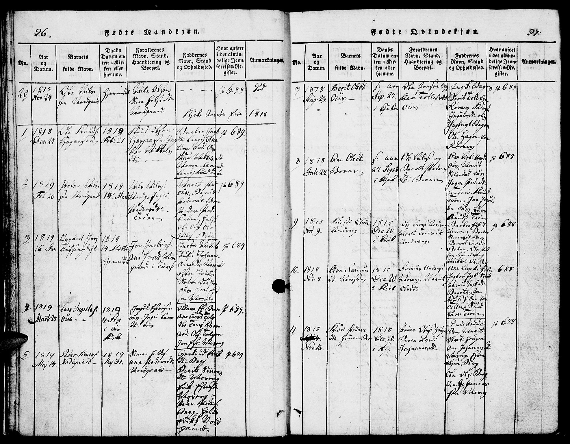 Tolga prestekontor, SAH/PREST-062/L/L0002: Parish register (copy) no. 2, 1815-1844, p. 26-27