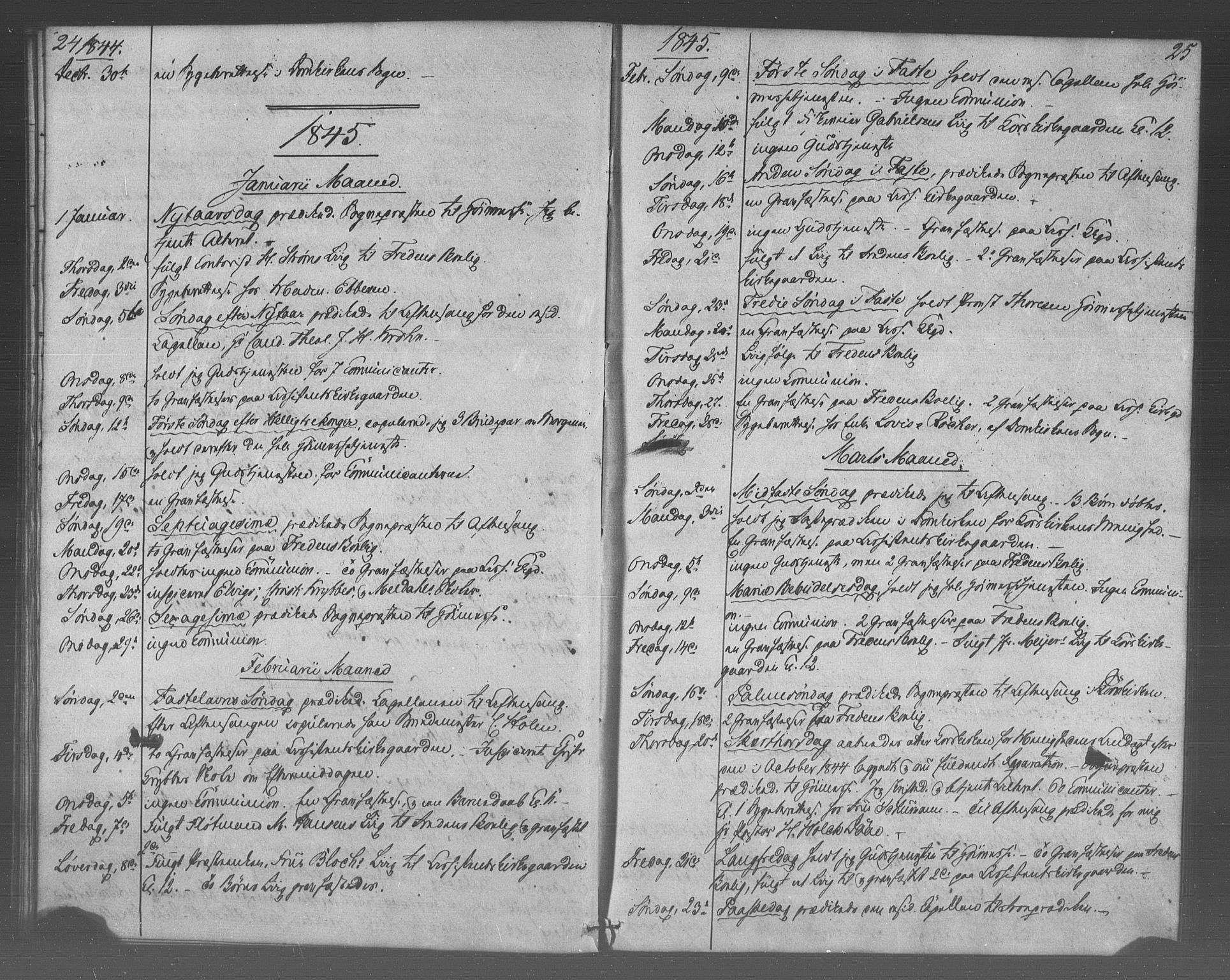 Korskirken sokneprestembete, SAB/A-76101/H/Haa/L0067: Curate's parish register no. A 2, 1844-1854, p. 24-25