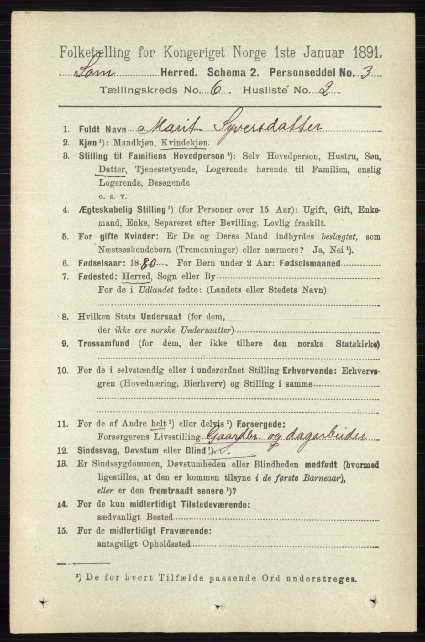 RA, 1891 census for 0514 Lom, 1891, p. 2378