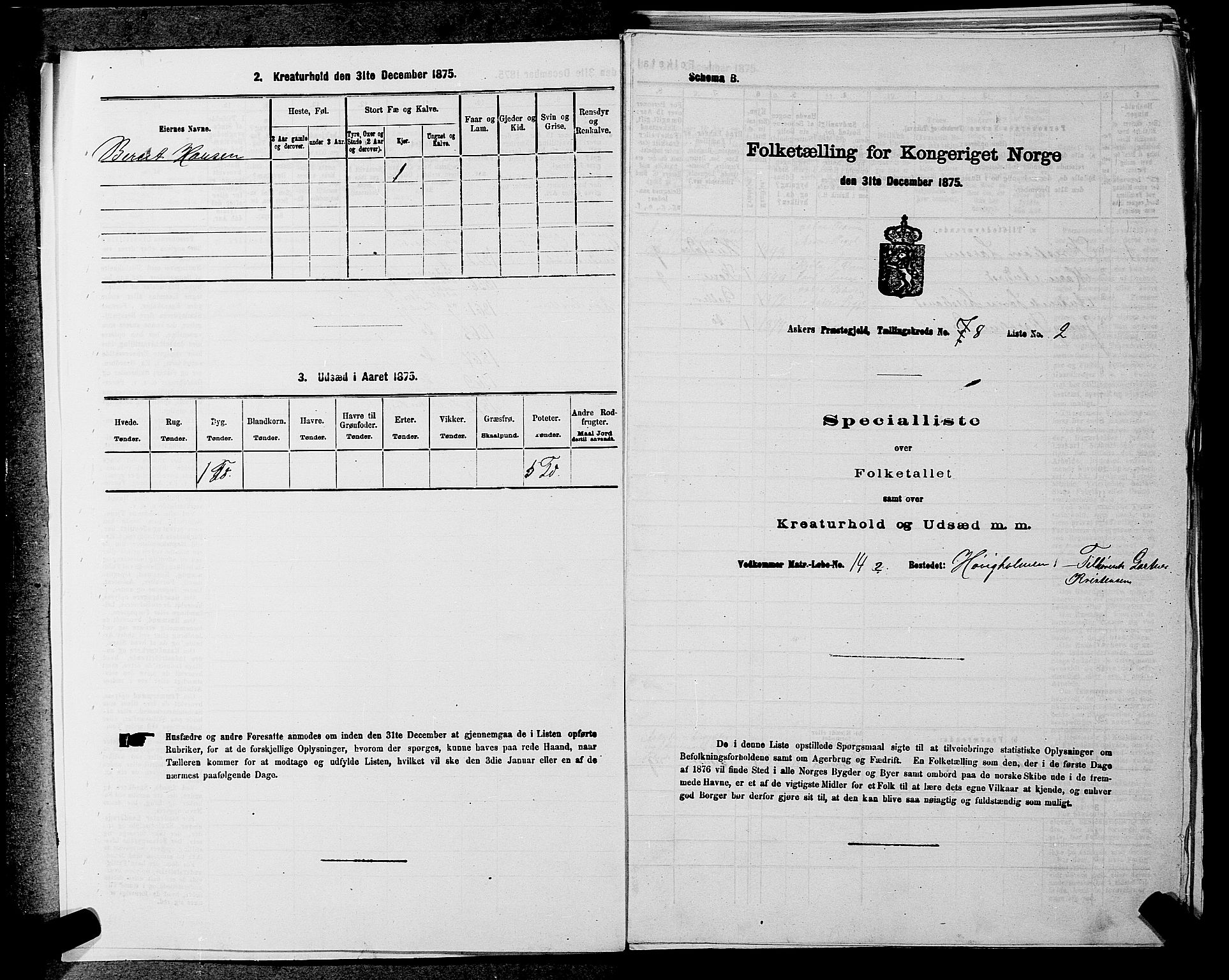 RA, 1875 census for 0220P Asker, 1875, p. 1438