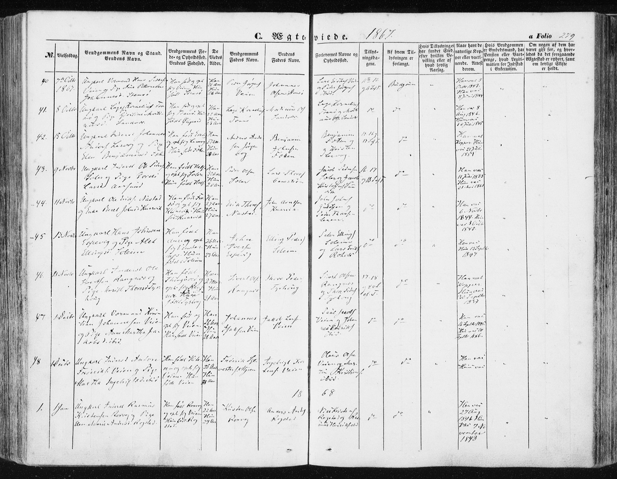 Ministerialprotokoller, klokkerbøker og fødselsregistre - Møre og Romsdal, AV/SAT-A-1454/581/L0937: Parish register (official) no. 581A05, 1853-1872, p. 279