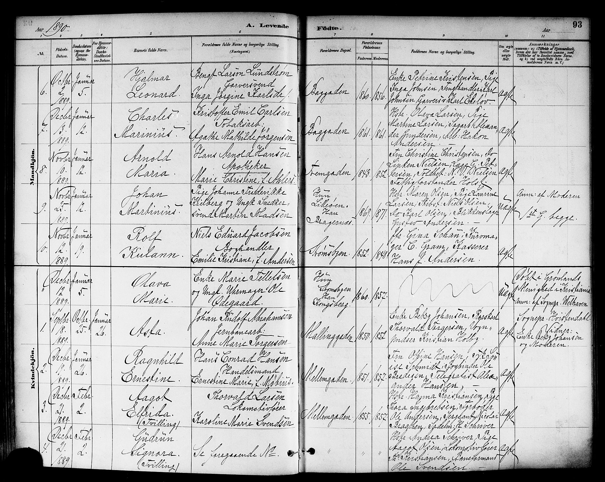 Strømsø kirkebøker, AV/SAKO-A-246/F/Fa/L0023: Parish register (official) no. I 23, 1885-1894, p. 93