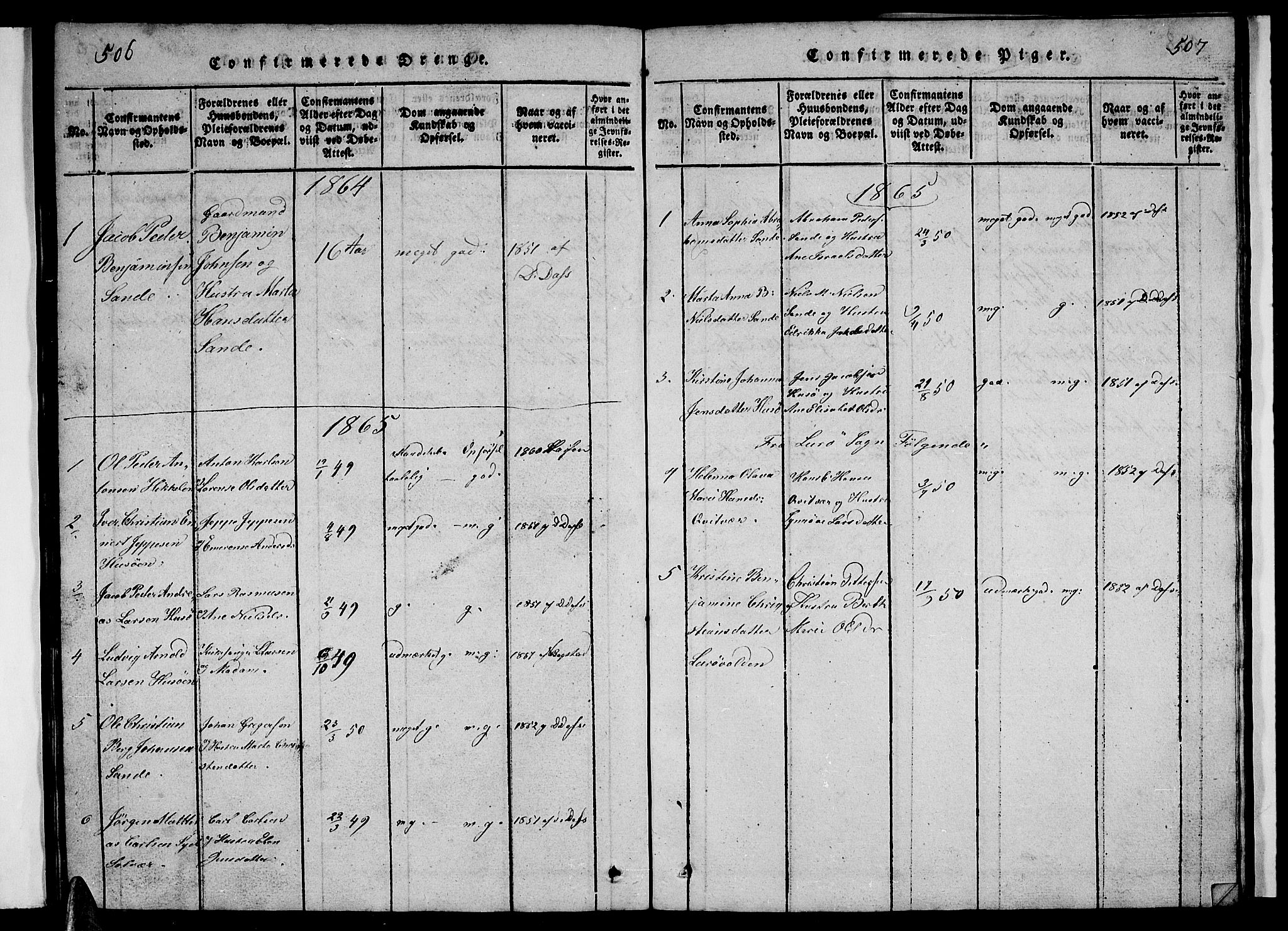 Ministerialprotokoller, klokkerbøker og fødselsregistre - Nordland, AV/SAT-A-1459/840/L0581: Parish register (copy) no. 840C01, 1820-1873, p. 506-507