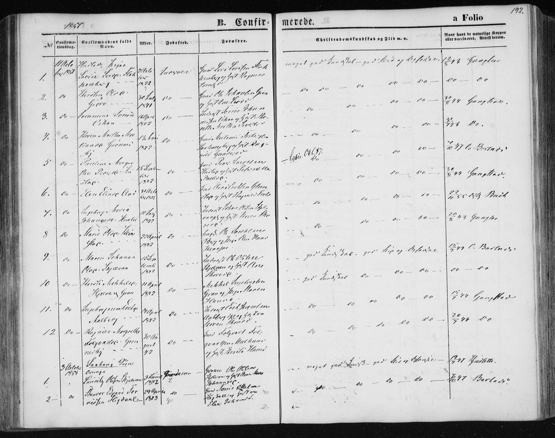 Ministerialprotokoller, klokkerbøker og fødselsregistre - Nord-Trøndelag, SAT/A-1458/730/L0283: Parish register (official) no. 730A08, 1855-1865, p. 192