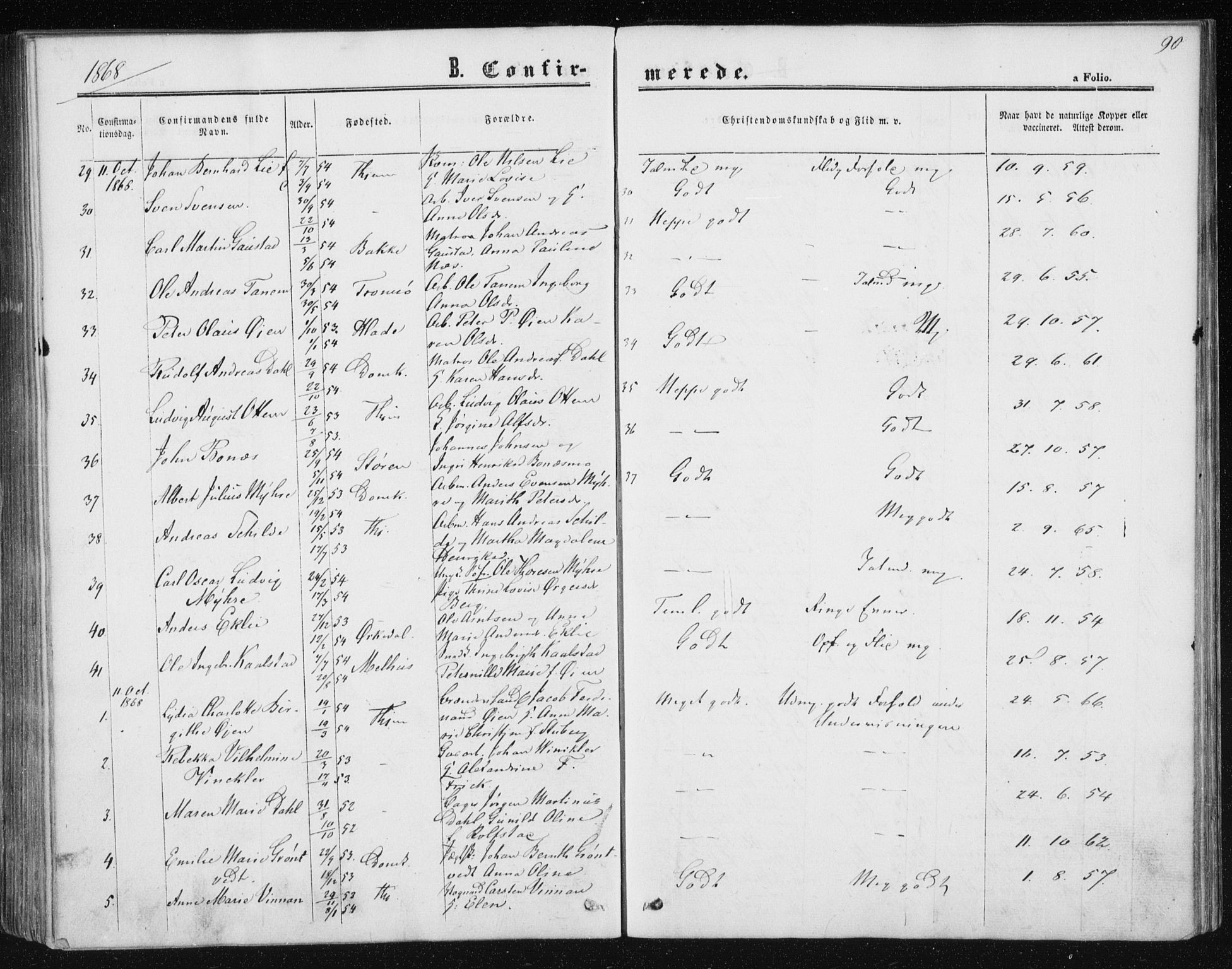 Ministerialprotokoller, klokkerbøker og fødselsregistre - Sør-Trøndelag, SAT/A-1456/602/L0114: Parish register (official) no. 602A12, 1856-1872, p. 90