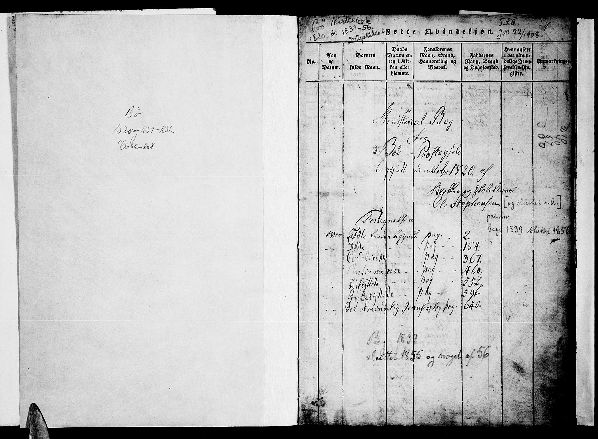 Ministerialprotokoller, klokkerbøker og fødselsregistre - Nordland, AV/SAT-A-1459/891/L1312: Parish register (copy) no. 891C01, 1820-1856, p. 0-1