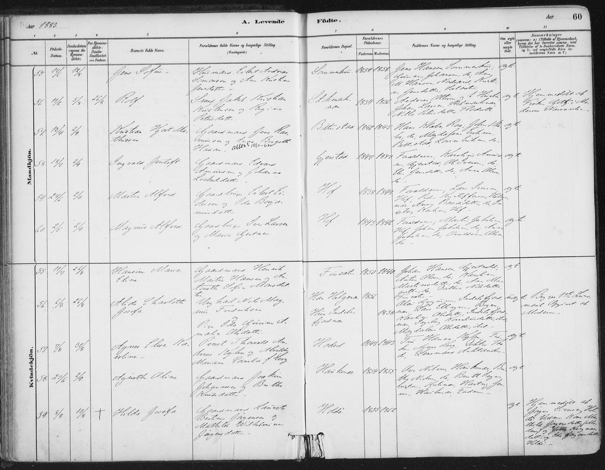 Ministerialprotokoller, klokkerbøker og fødselsregistre - Nordland, SAT/A-1459/888/L1244: Parish register (official) no. 888A10, 1880-1890, p. 60