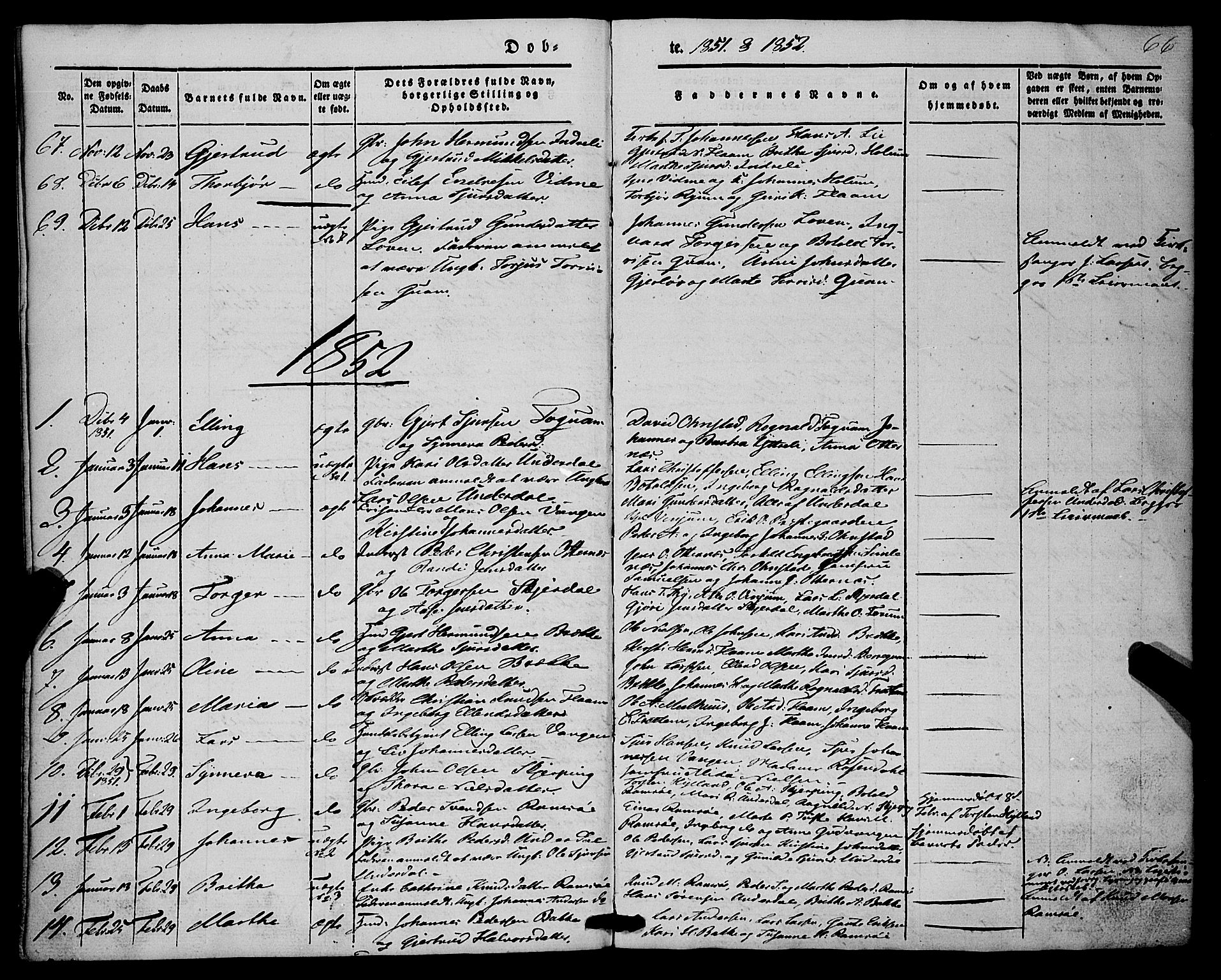 Aurland sokneprestembete, SAB/A-99937/H/Ha/Haa/L0007: Parish register (official) no. A 7, 1842-1853, p. 66