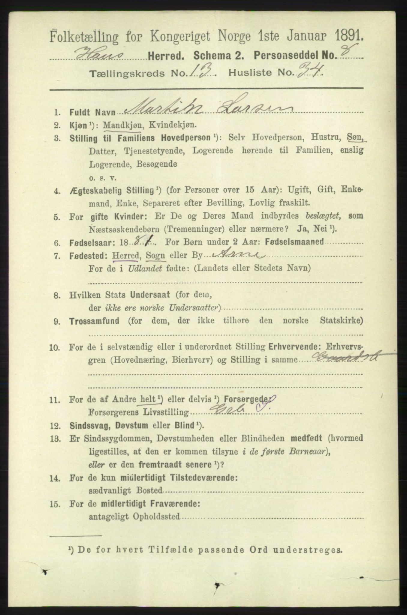 RA, 1891 census for 1250 Haus, 1891, p. 5804