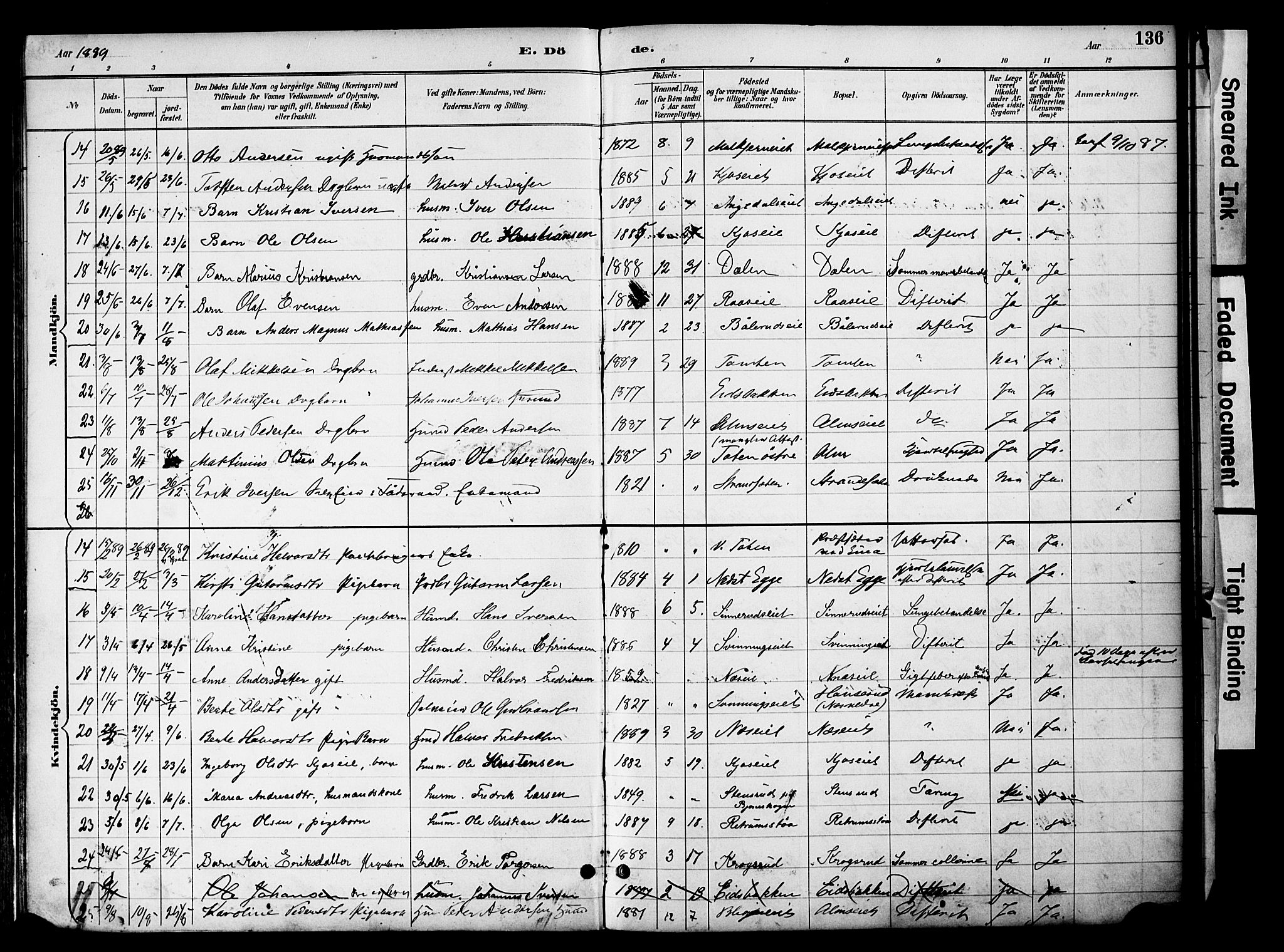 Gran prestekontor, AV/SAH-PREST-112/H/Ha/Haa/L0020: Parish register (official) no. 20, 1889-1899, p. 136