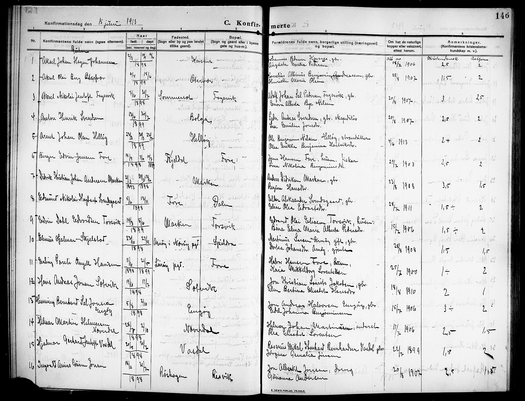 Ministerialprotokoller, klokkerbøker og fødselsregistre - Nordland, SAT/A-1459/843/L0639: Parish register (copy) no. 843C08, 1908-1924, p. 146