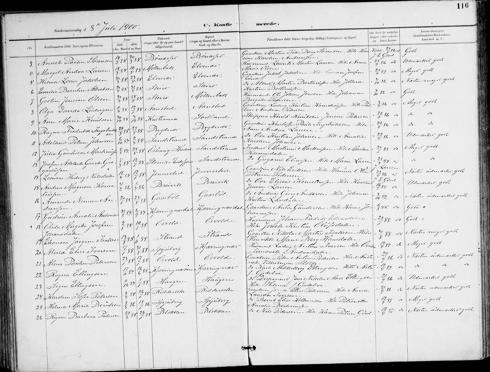 Ministerialprotokoller, klokkerbøker og fødselsregistre - Nordland, AV/SAT-A-1459/895/L1372: Parish register (official) no. 895A07, 1894-1914, p. 116